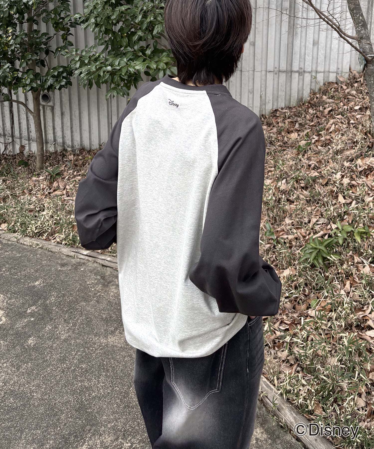 25SS Disney Mickey / ミッキー ヴィンテージライク レトログラフィック 古着風クラックプリント ビッグシルエット ラグランロンT