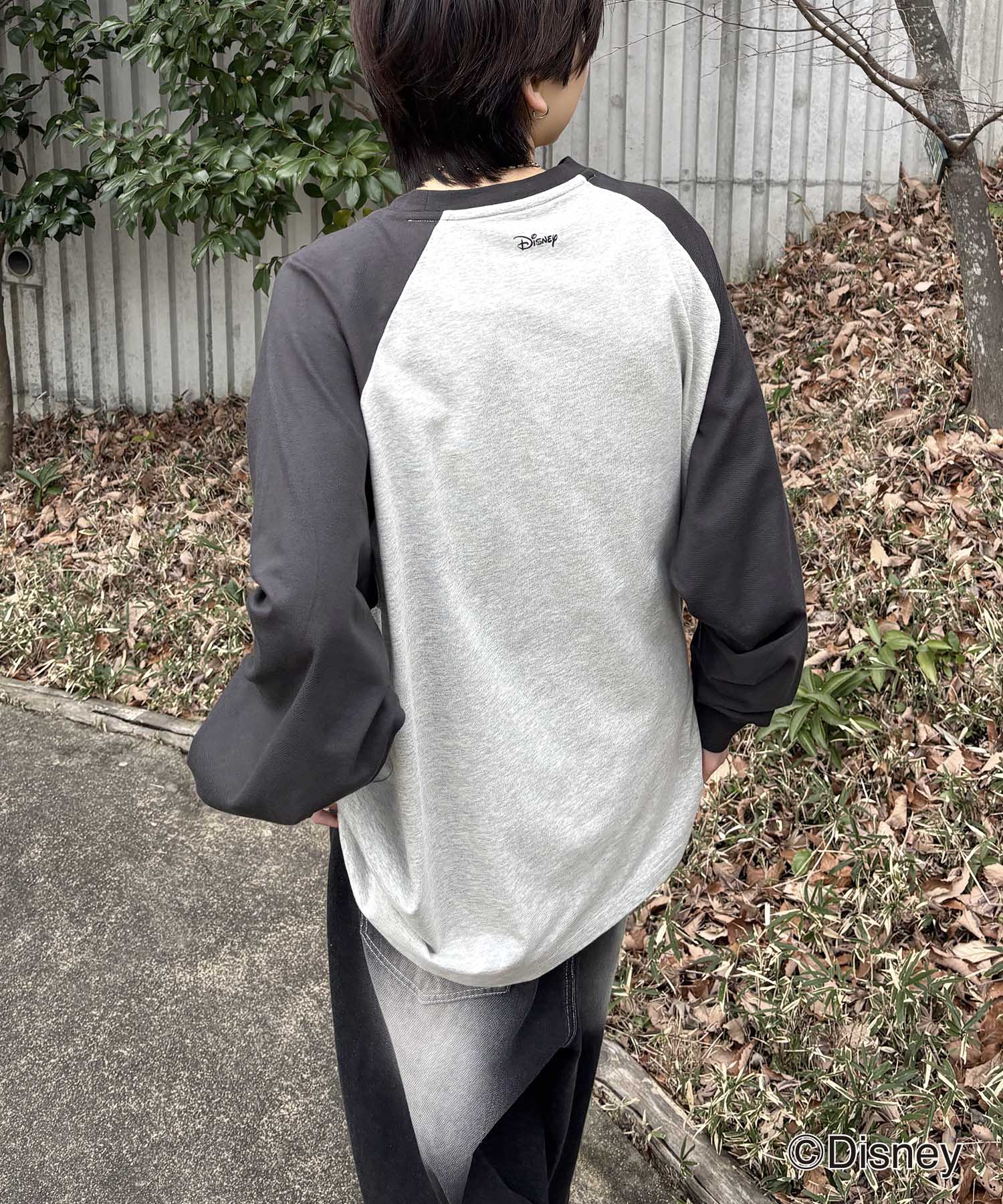 25SS Disney Mickey / ミッキー ヴィンテージライク レトログラフィック 古着風クラックプリント ビッグシルエット ラグランロンT