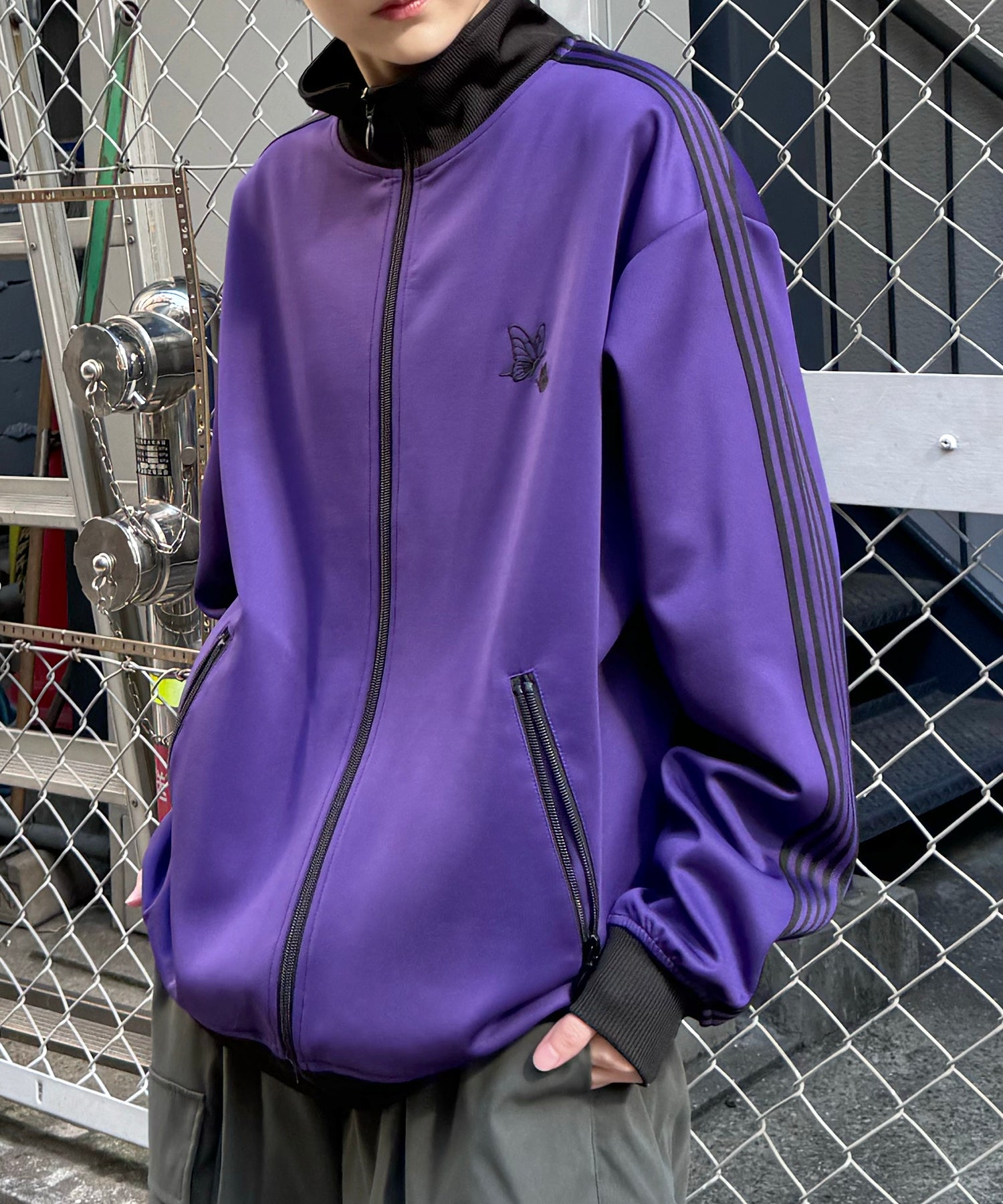 新色追加【セットアップ対応】WEB限定 ビッグシルエット ワンポイント刺繍 袖ラインジャージ トラックジャケット