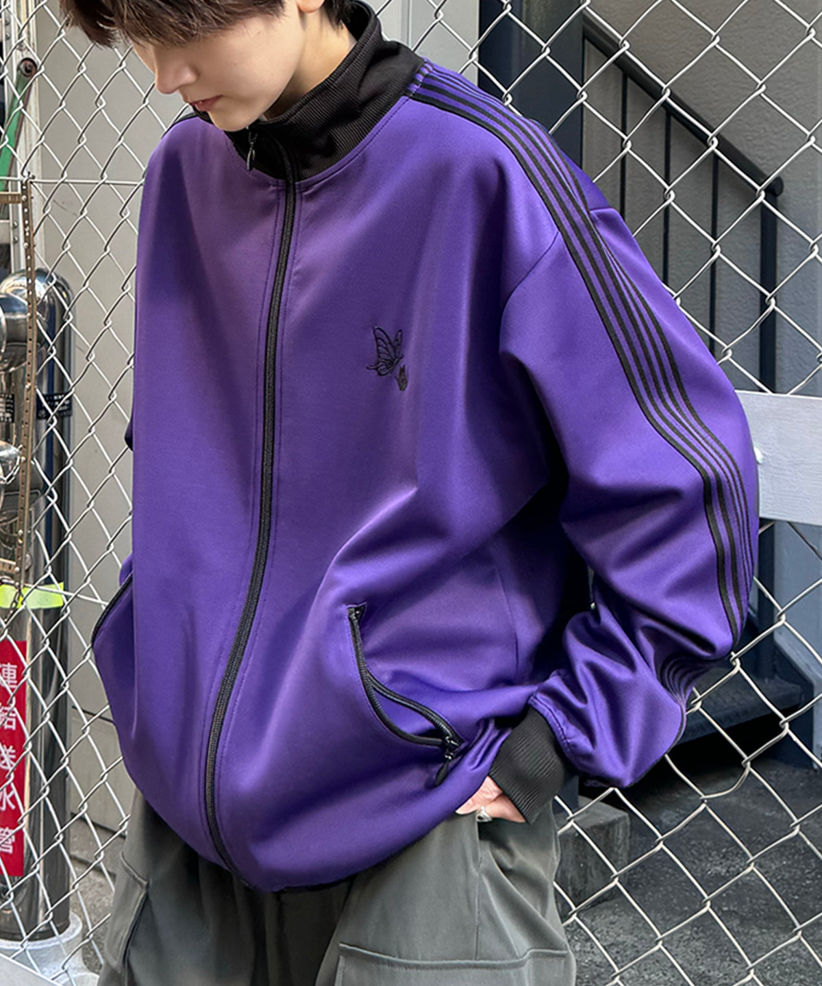 新色追加【セットアップ対応】WEB限定 ビッグシルエット ワンポイント刺繍 袖ラインジャージ トラックジャケット