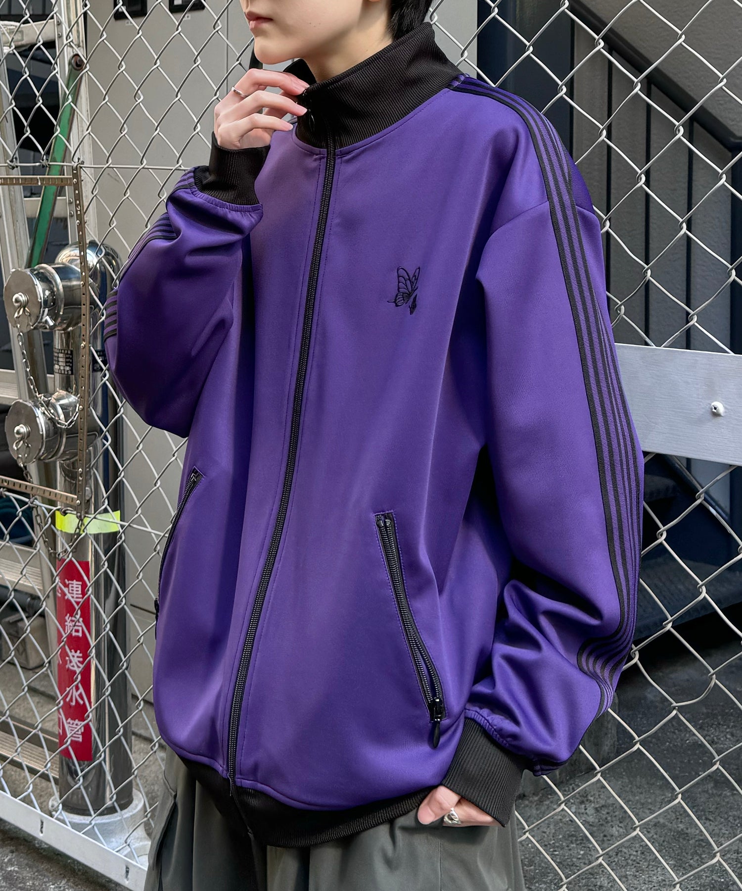 新色追加【セットアップ対応】WEB限定 ビッグシルエット ワンポイント刺繍 袖ラインジャージ トラックジャケット