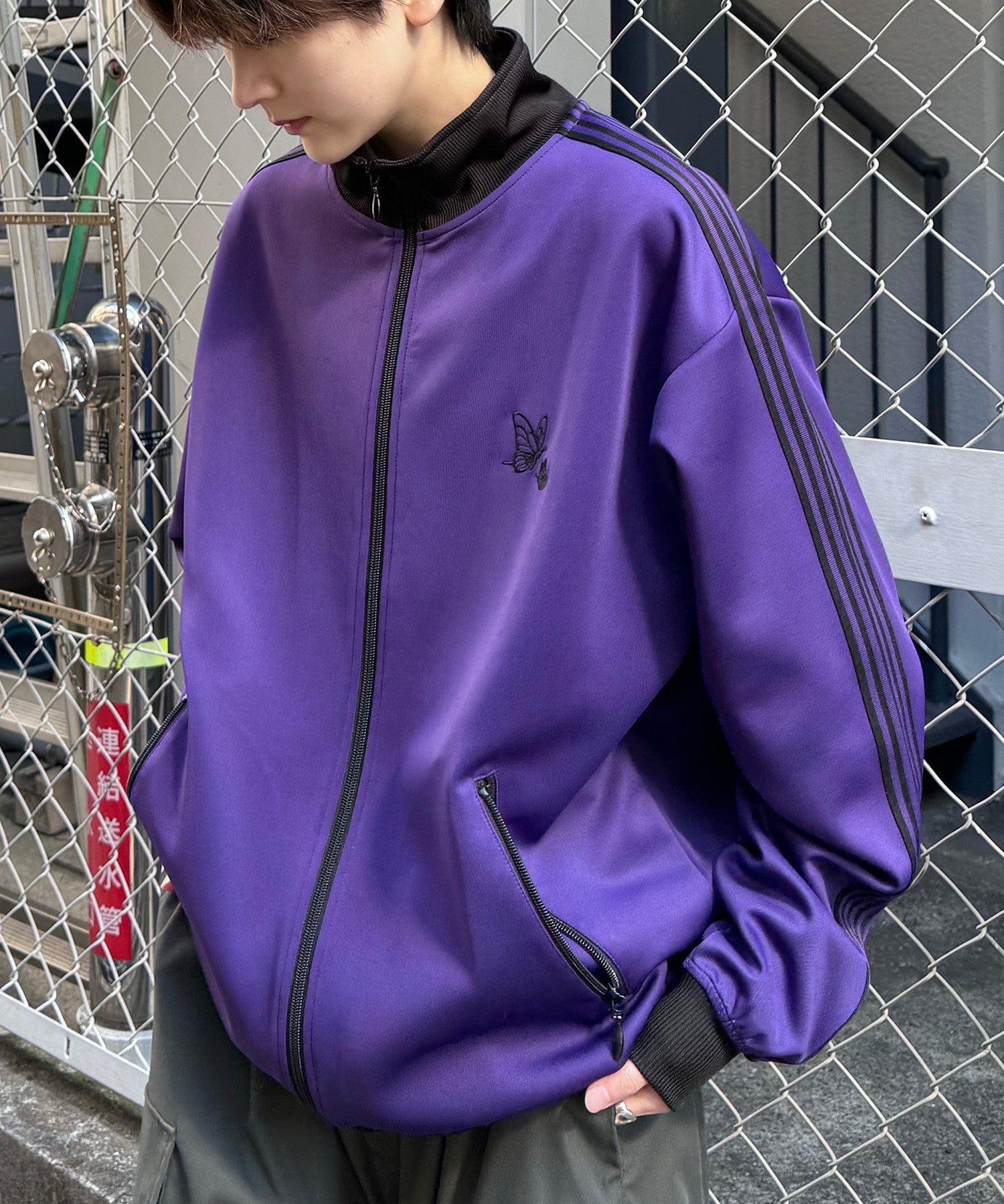 新色追加【セットアップ対応】WEB限定 ビッグシルエット ワンポイント刺繍 袖ラインジャージ トラックジャケット