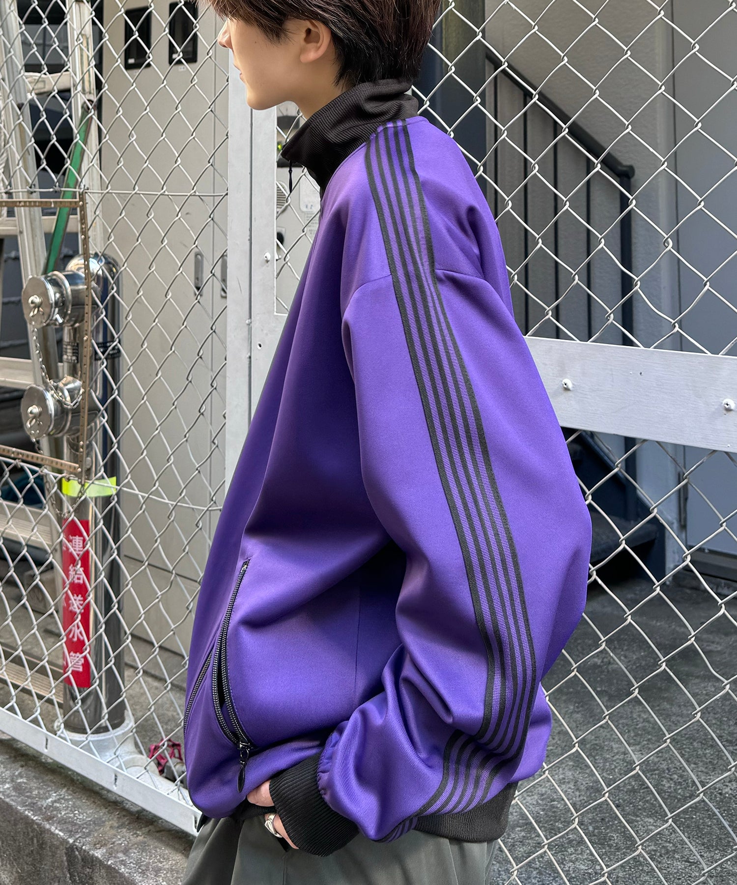 新色追加【セットアップ対応】WEB限定 ビッグシルエット ワンポイント刺繍 袖ラインジャージ トラックジャケット