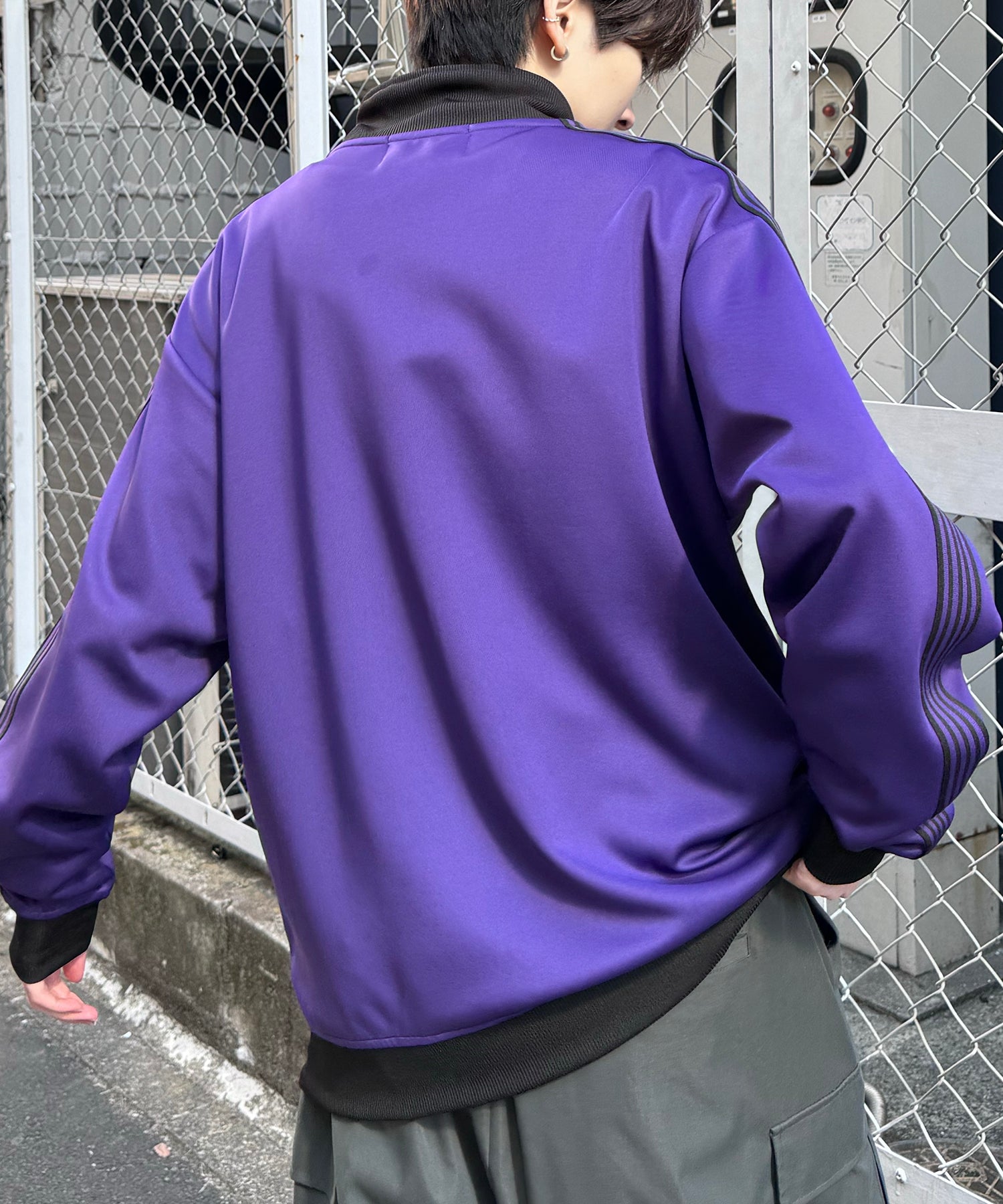 新色追加【セットアップ対応】WEB限定 ビッグシルエット ワンポイント刺繍 袖ラインジャージ トラックジャケット