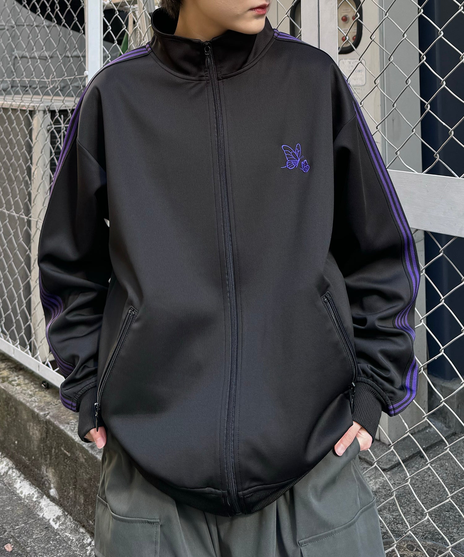 新色追加【セットアップ対応】WEB限定 ビッグシルエット ワンポイント刺繍 袖ラインジャージ トラックジャケット