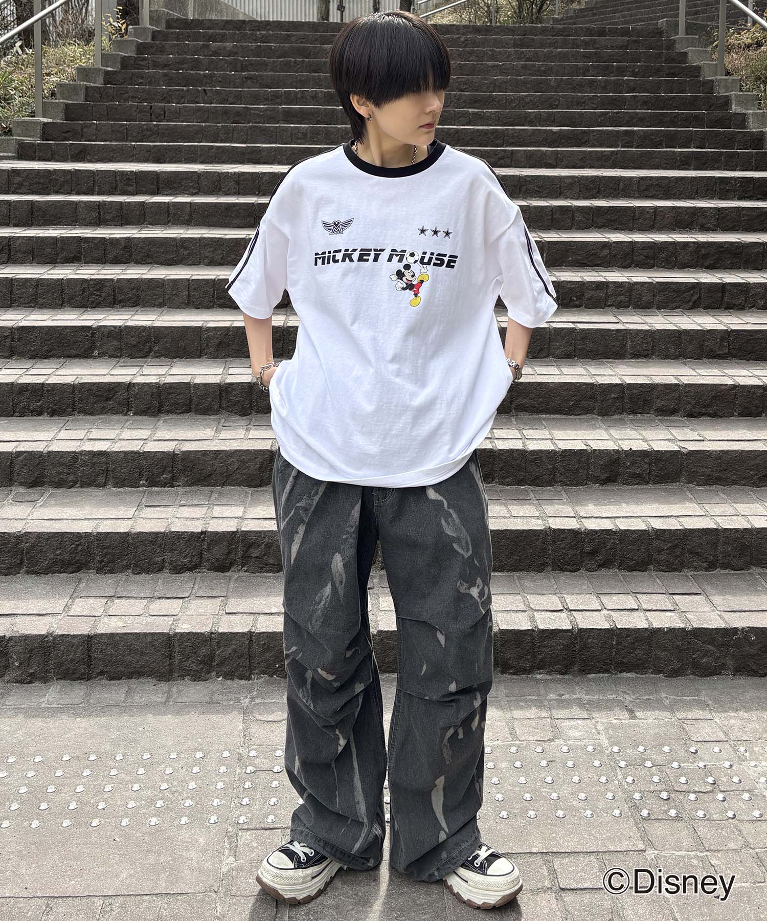 25SS Disney ユニフォームライク リブライン クルーネック半袖ゲームシャツ