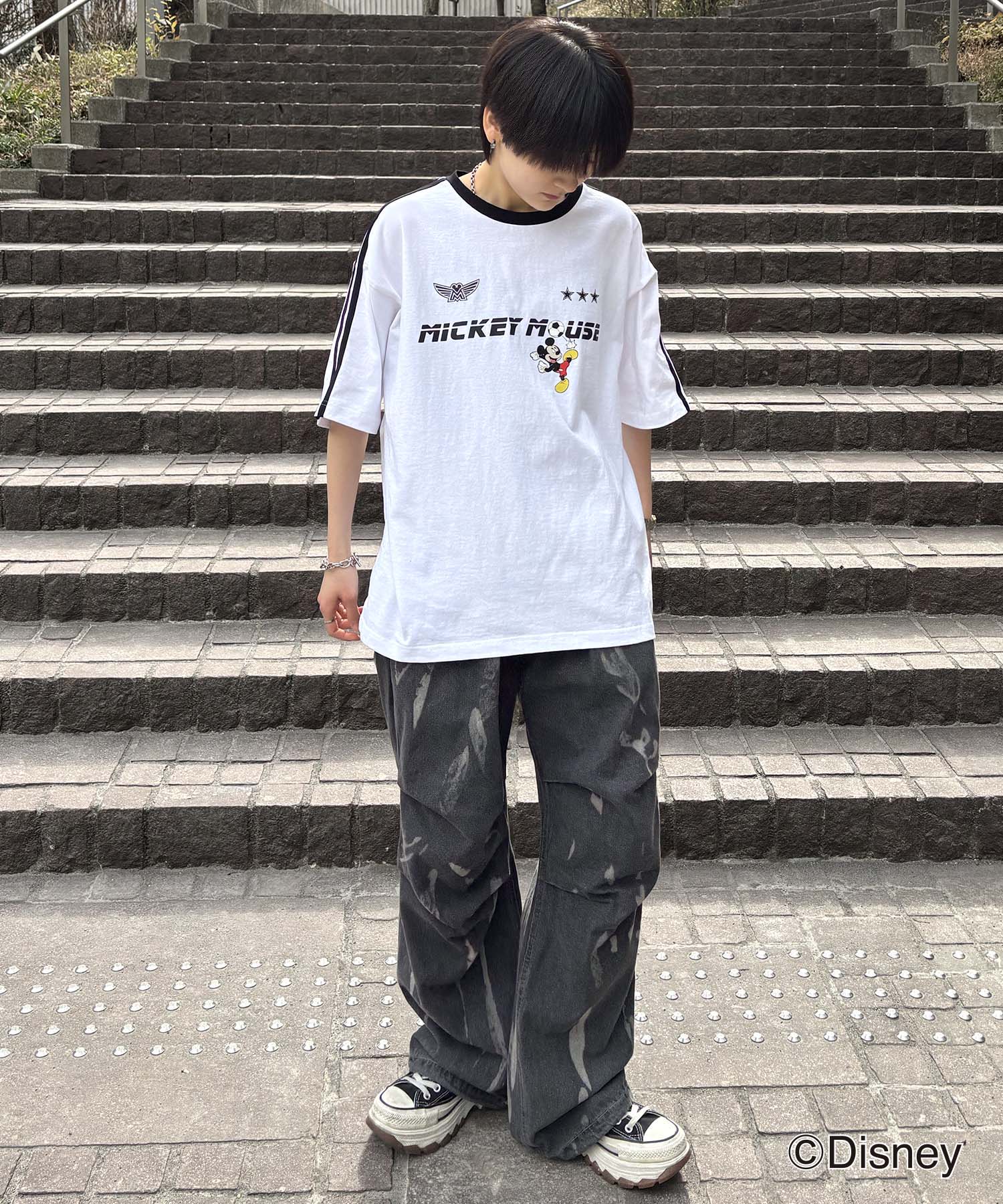 25SS Disney ユニフォームライク リブライン クルーネック半袖ゲームシャツ