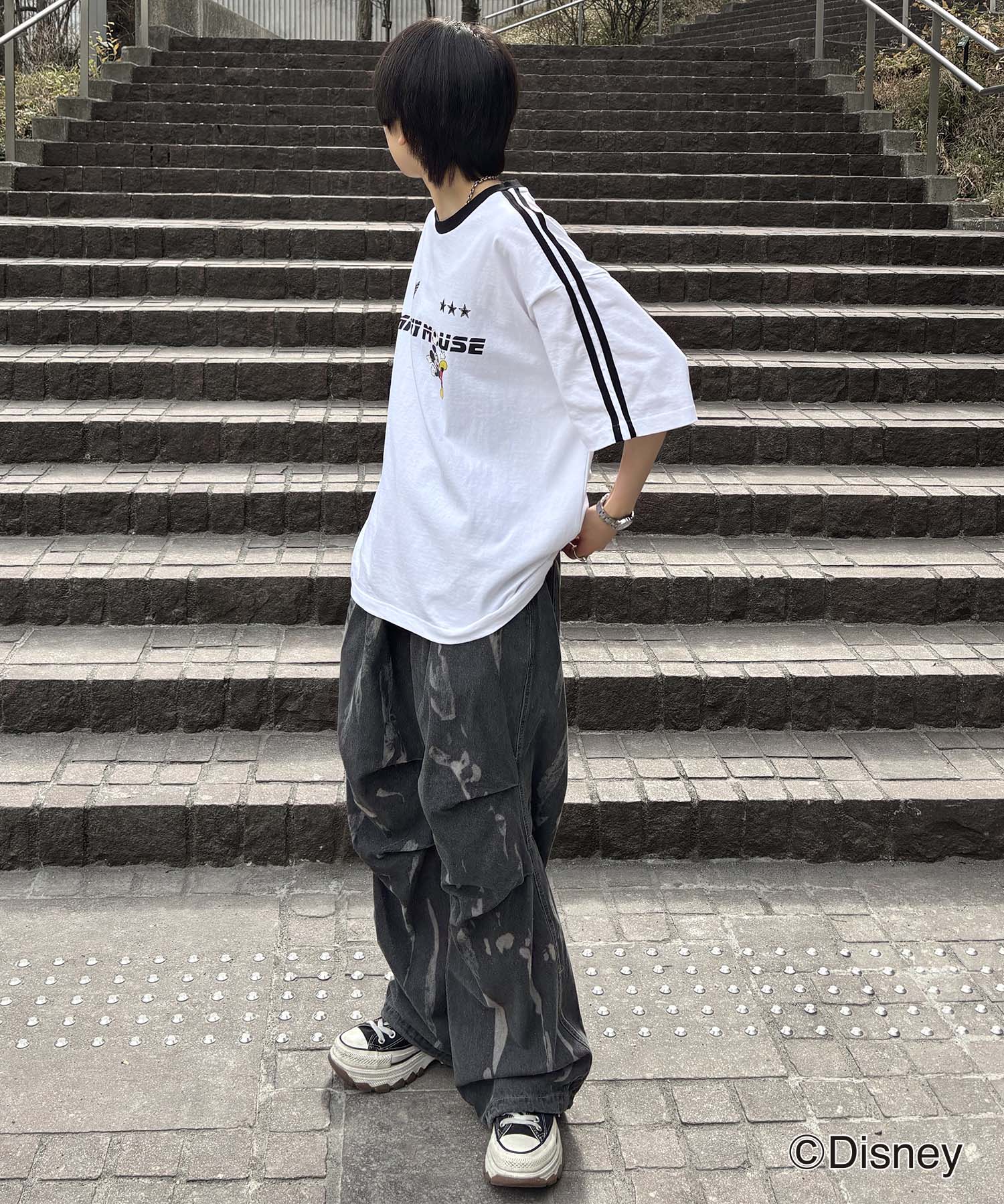 25SS Disney ユニフォームライク リブライン クルーネック半袖ゲームシャツ