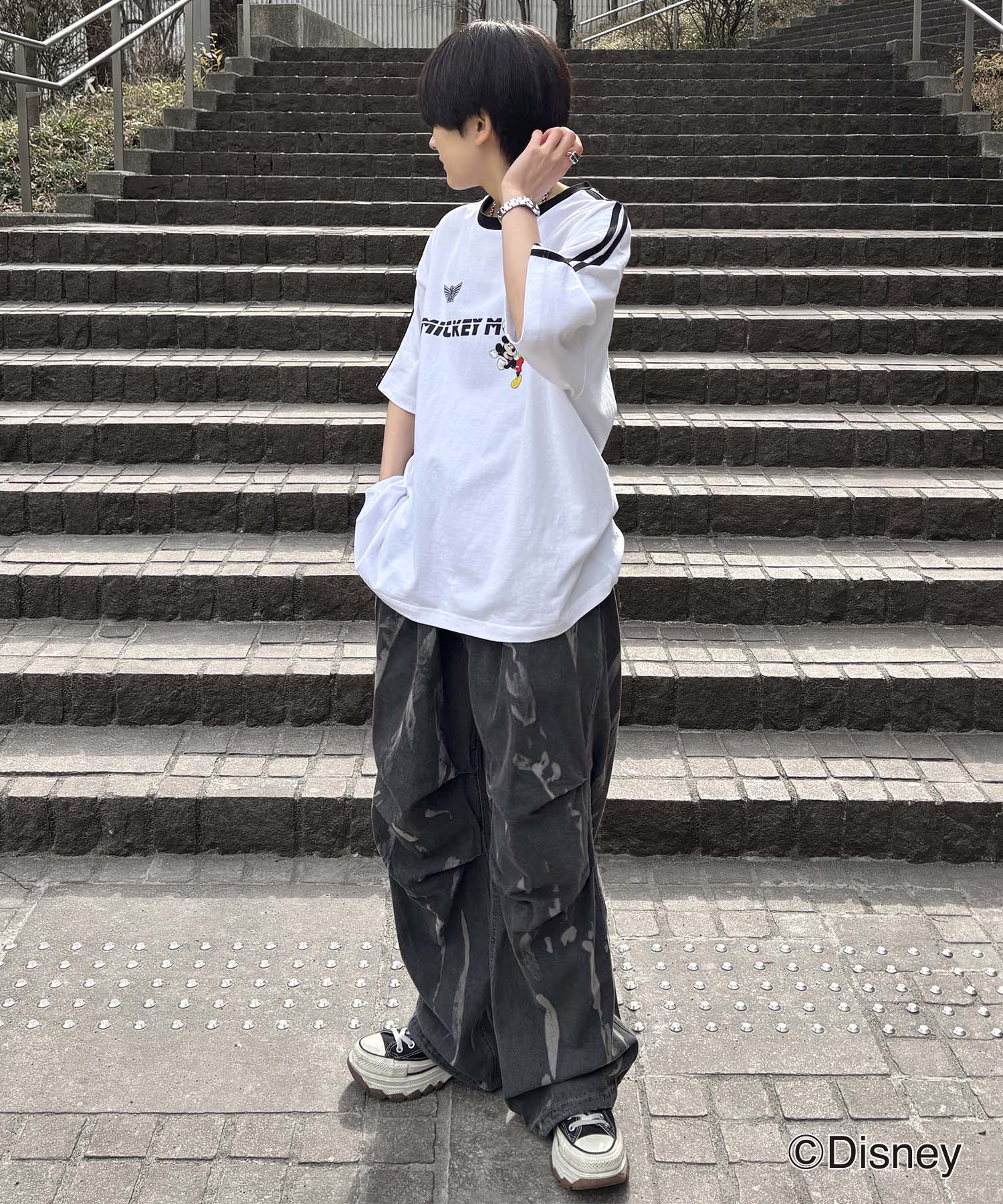 25SS Disney ユニフォームライク リブライン クルーネック半袖ゲームシャツ