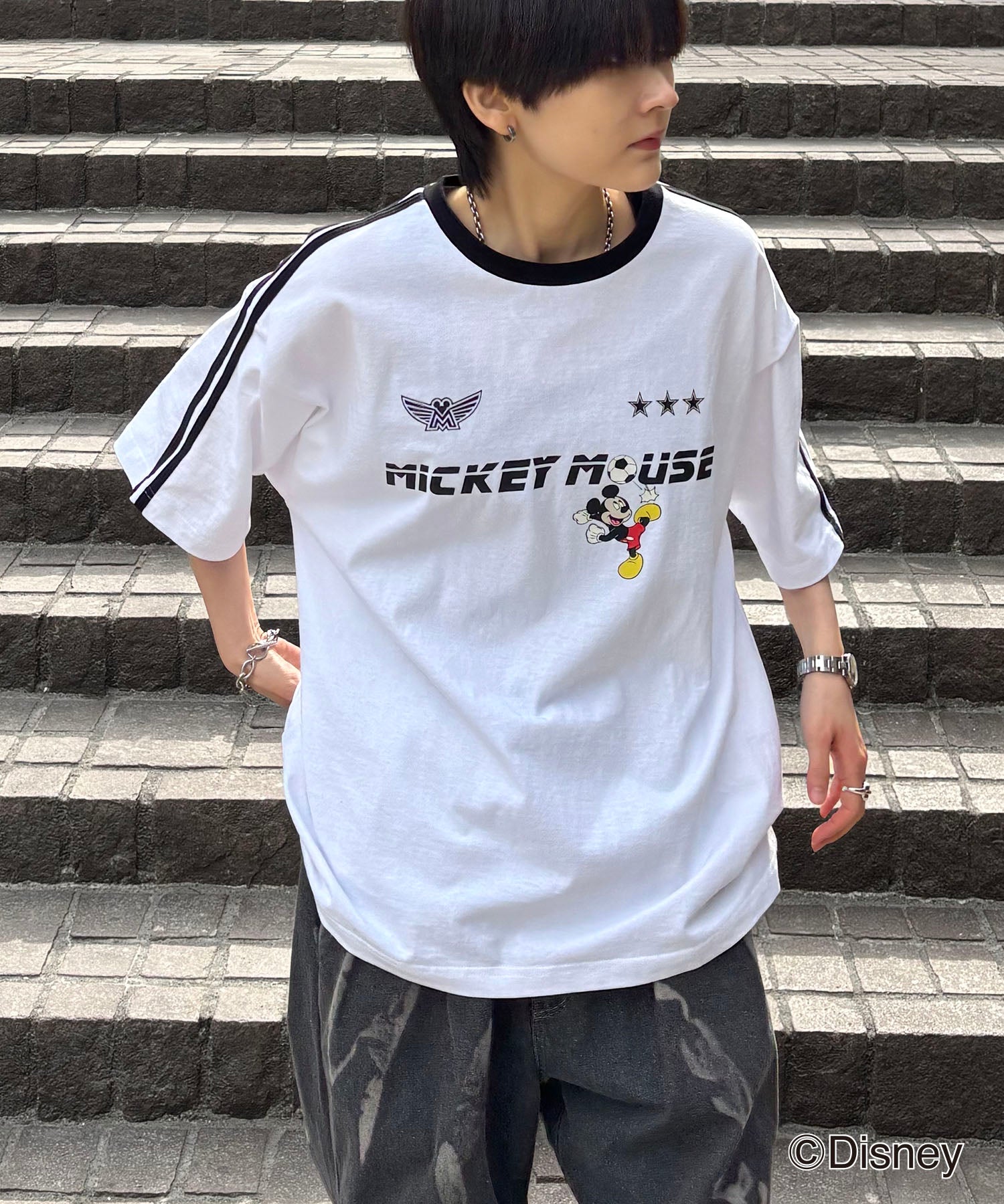 25SS Disney ユニフォームライク リブライン クルーネック半袖ゲームシャツ