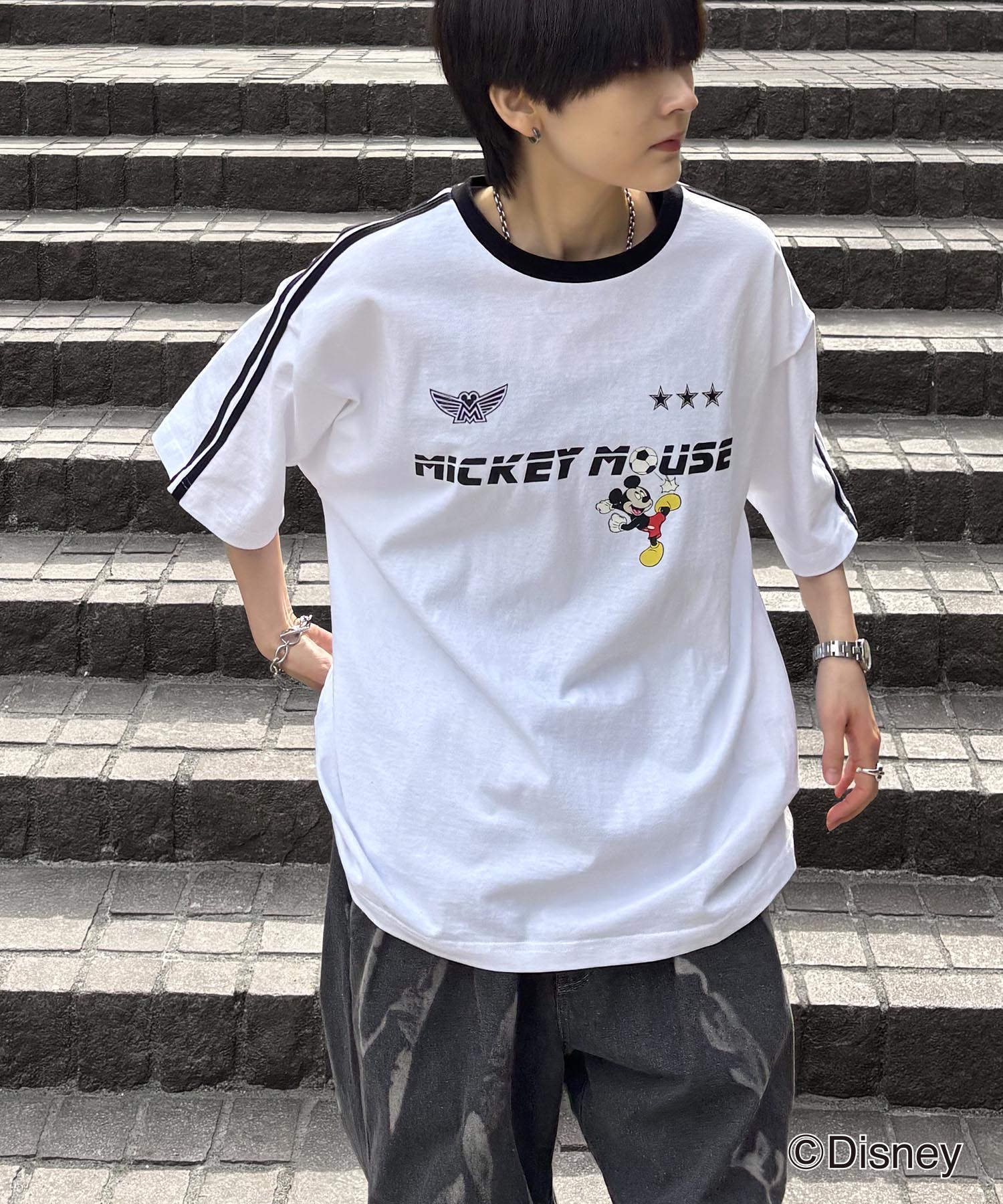 25SS Disney ユニフォームライク リブライン クルーネック半袖ゲームシャツ