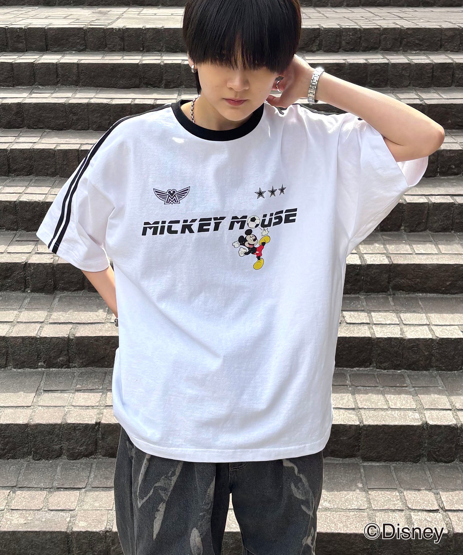25SS Disney ユニフォームライク リブライン クルーネック半袖ゲームシャツ