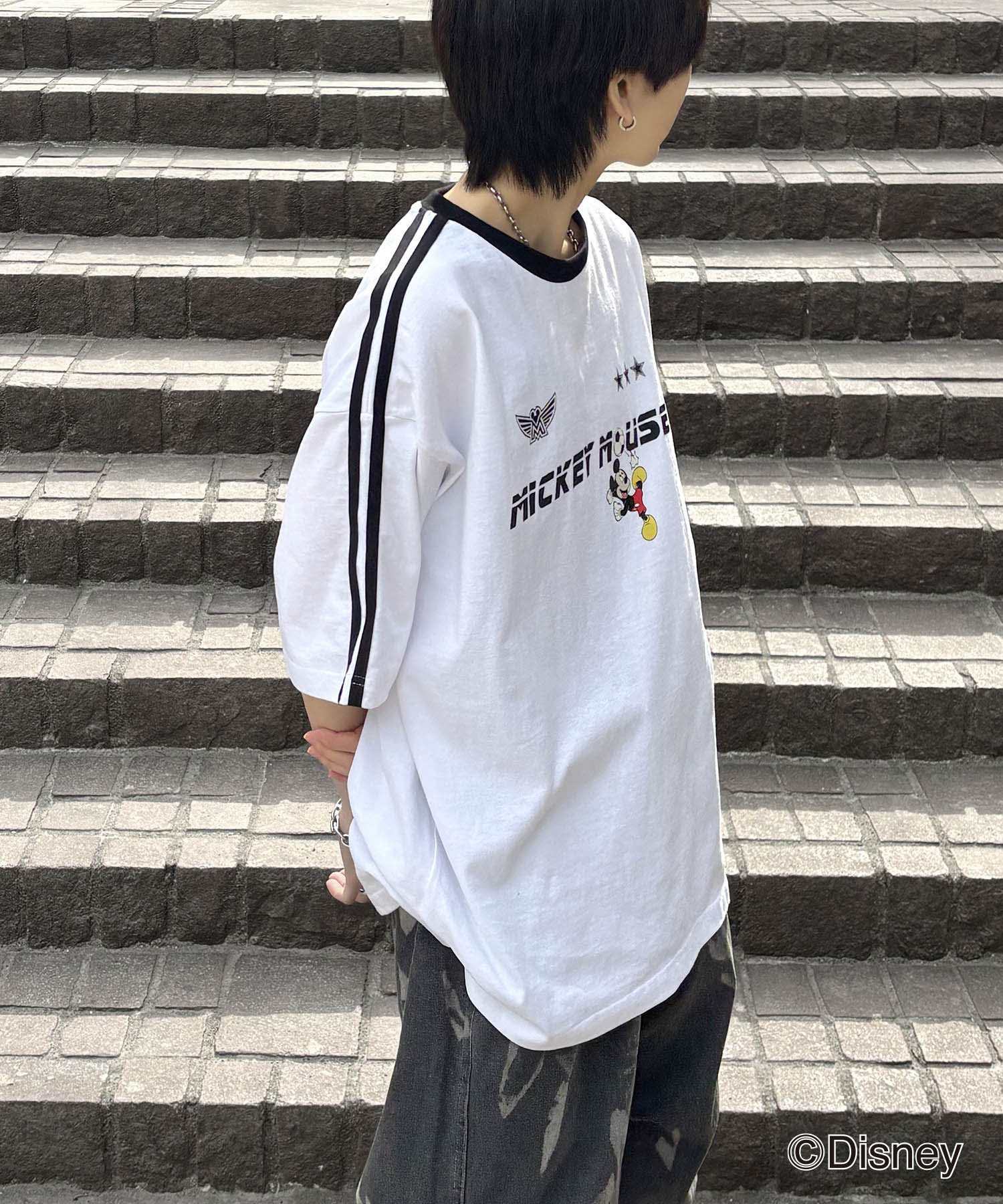25SS Disney ユニフォームライク リブライン クルーネック半袖ゲームシャツ