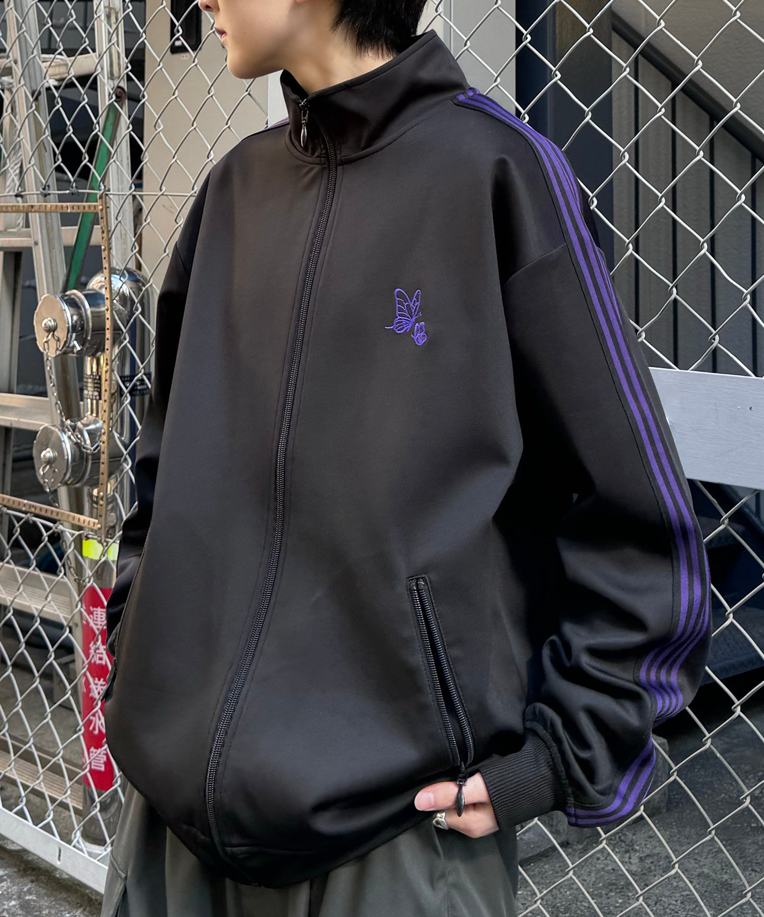 新色追加【セットアップ対応】WEB限定 ビッグシルエット ワンポイント刺繍 袖ラインジャージ トラックジャケット