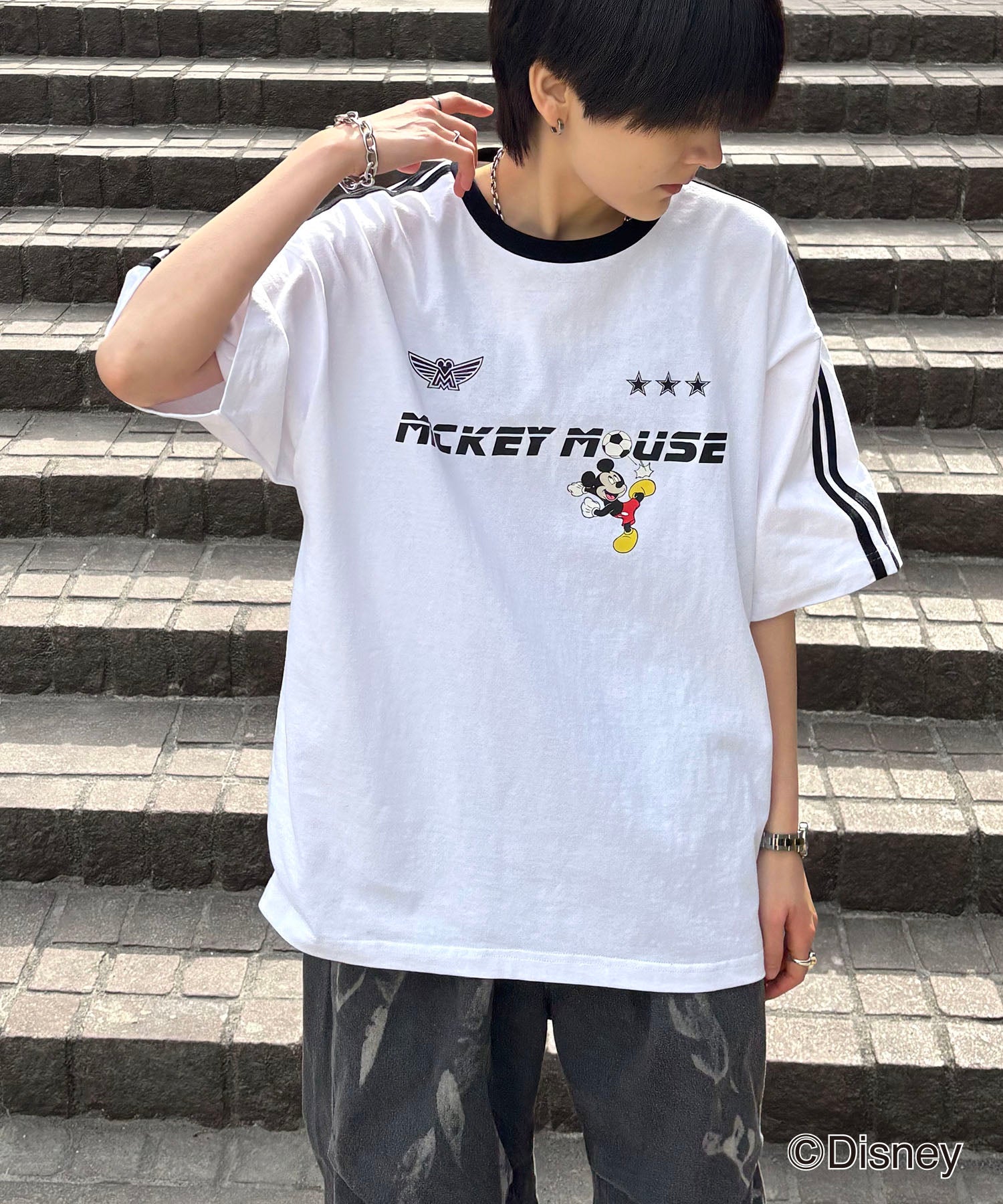 25SS Disney ユニフォームライク リブライン クルーネック半袖ゲームシャツ