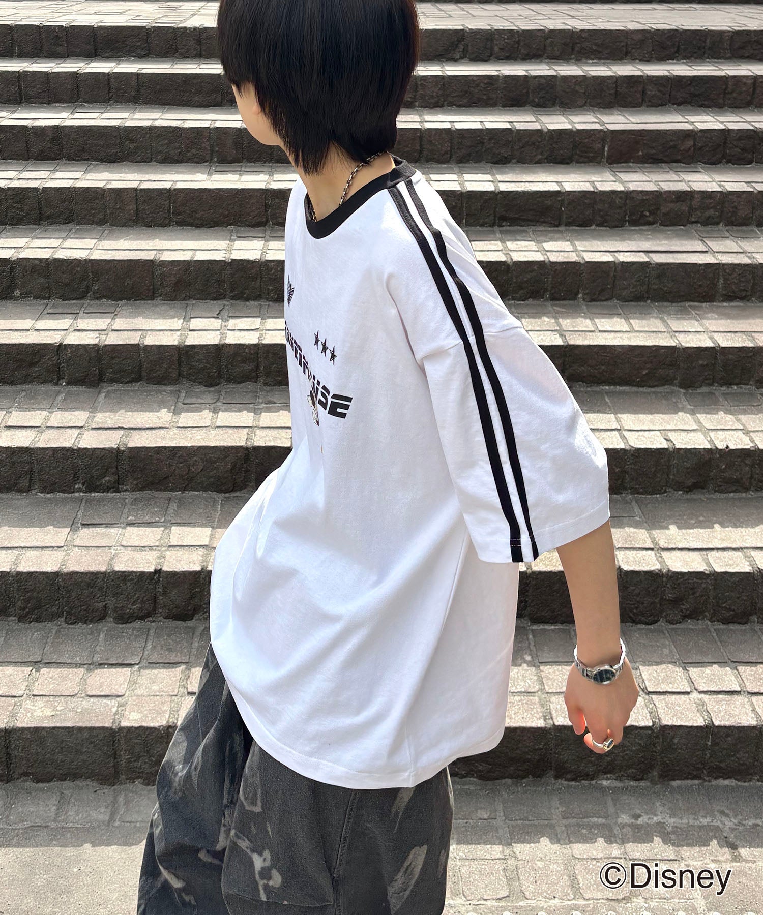 25SS Disney ユニフォームライク リブライン クルーネック半袖ゲームシャツ