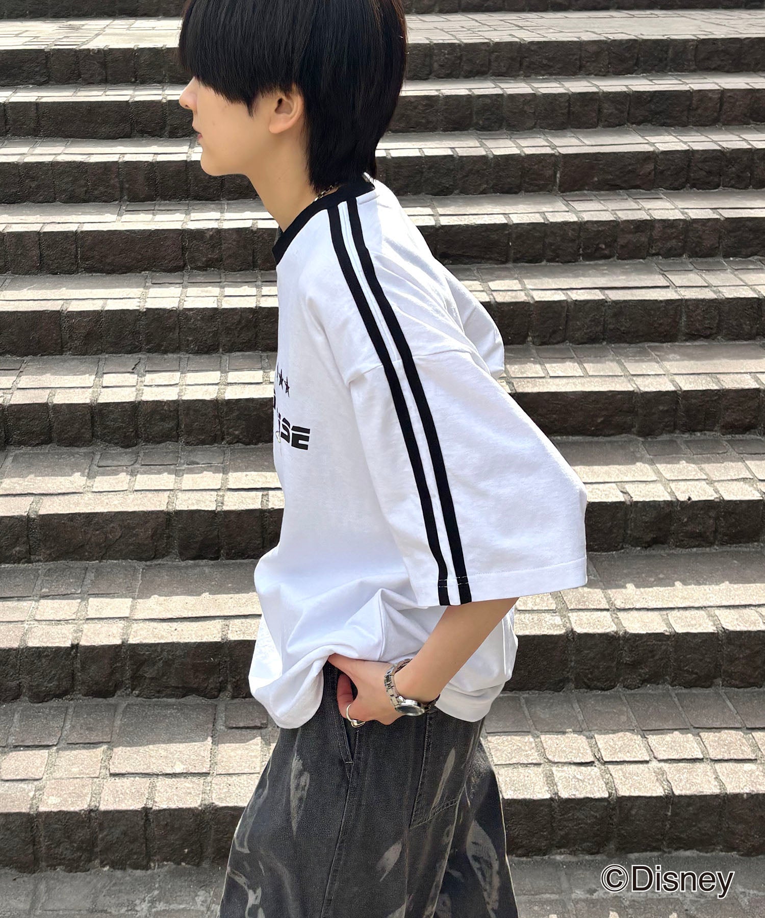 25SS Disney ユニフォームライク リブライン クルーネック半袖ゲームシャツ