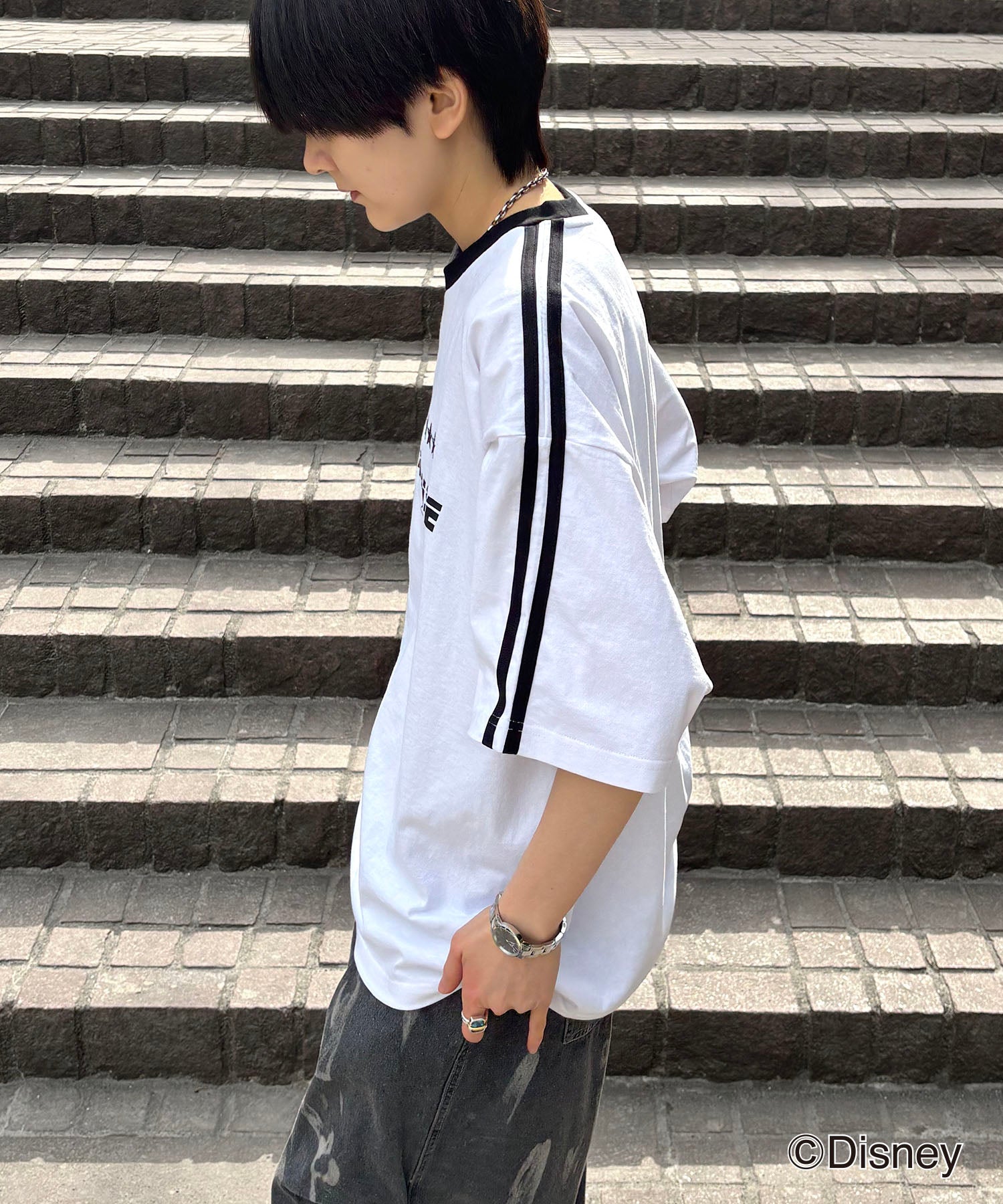 25SS Disney ユニフォームライク リブライン クルーネック半袖ゲームシャツ