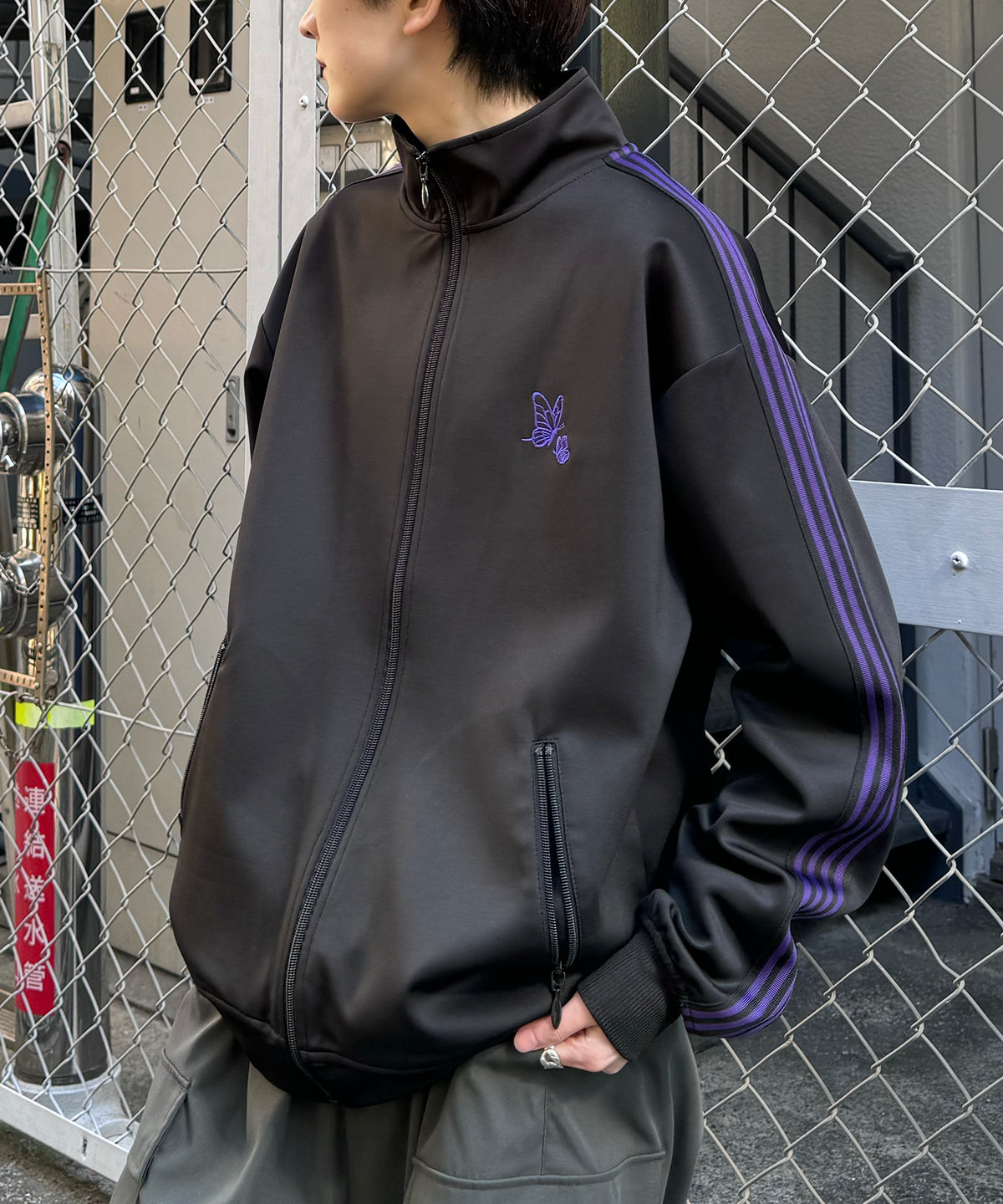 新色追加【セットアップ対応】WEB限定 ビッグシルエット ワンポイント刺繍 袖ラインジャージ トラックジャケット