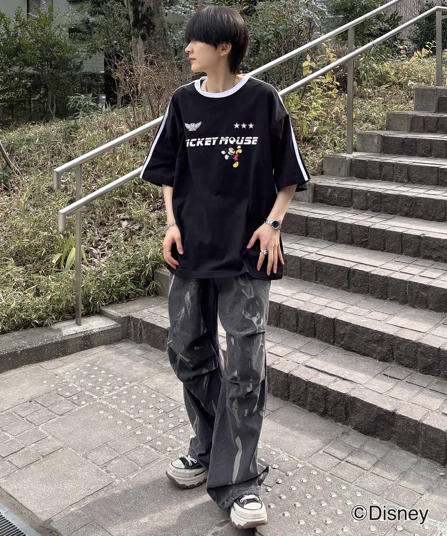 25SS Disney ユニフォームライク リブライン クルーネック半袖ゲームシャツ