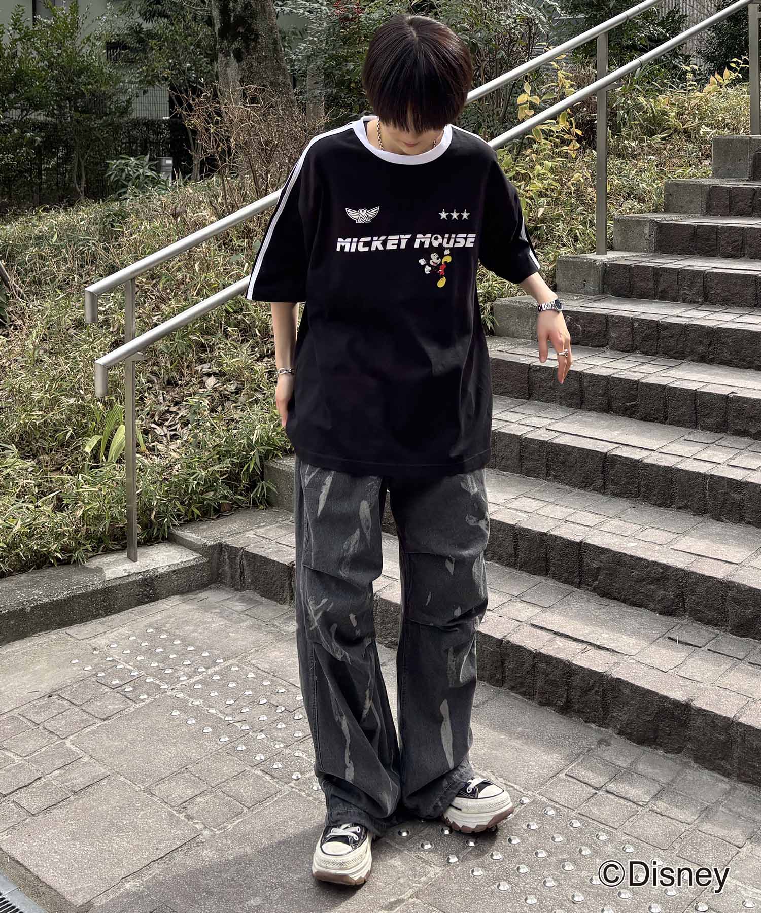25SS Disney ユニフォームライク リブライン クルーネック半袖ゲームシャツ
