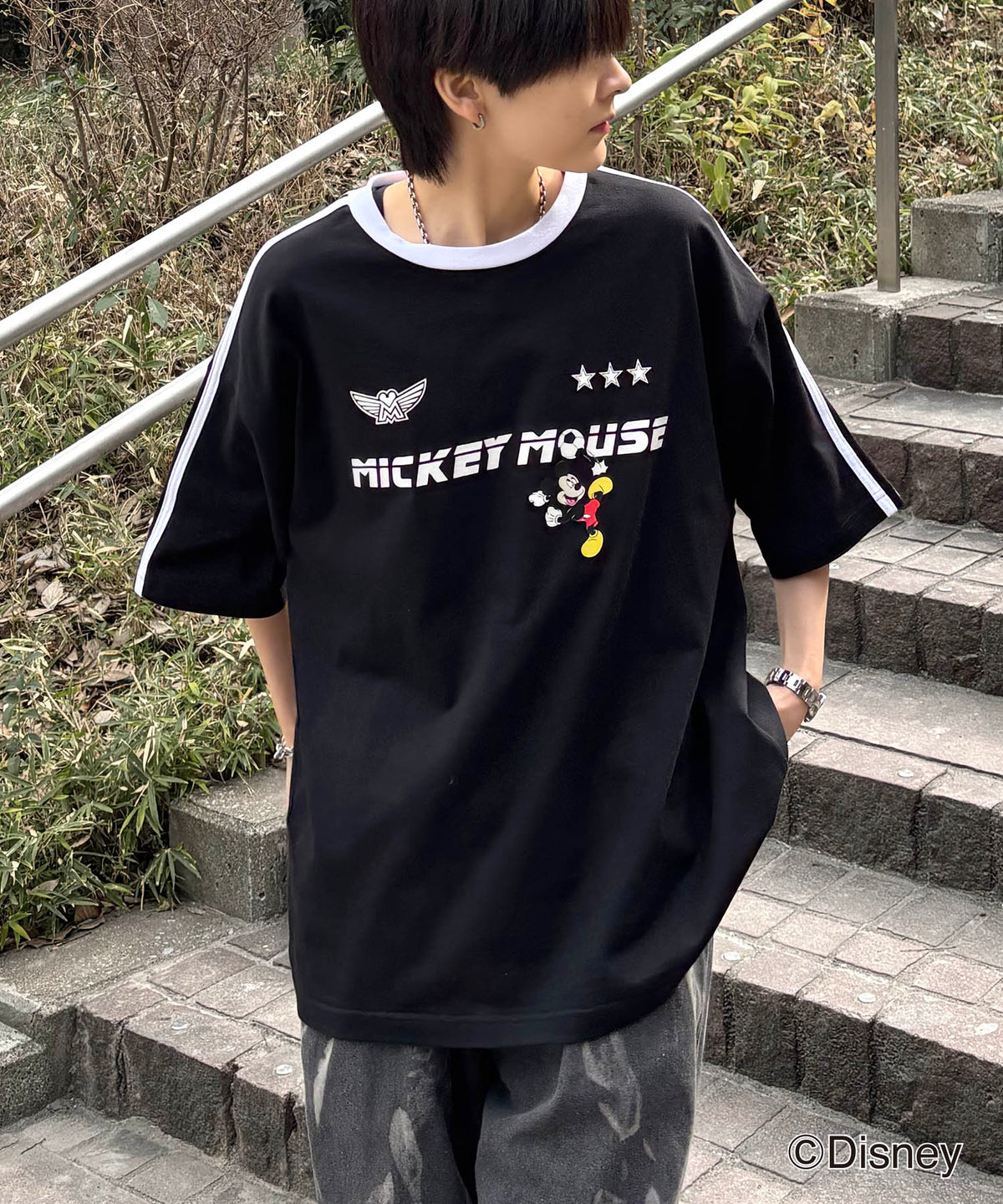 25SS Disney ユニフォームライク リブライン クルーネック半袖ゲームシャツ