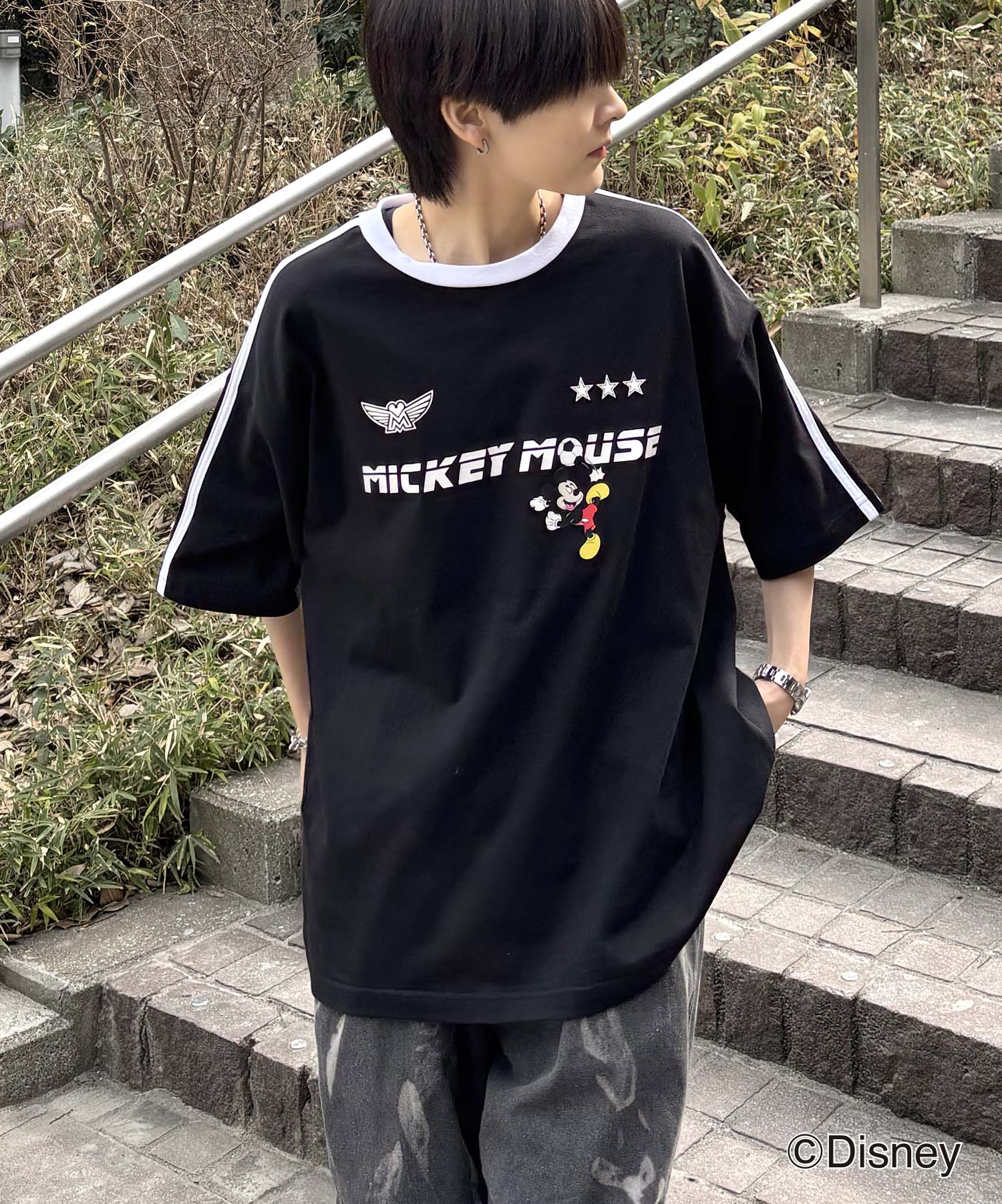 25SS Disney ユニフォームライク リブライン クルーネック半袖ゲームシャツ