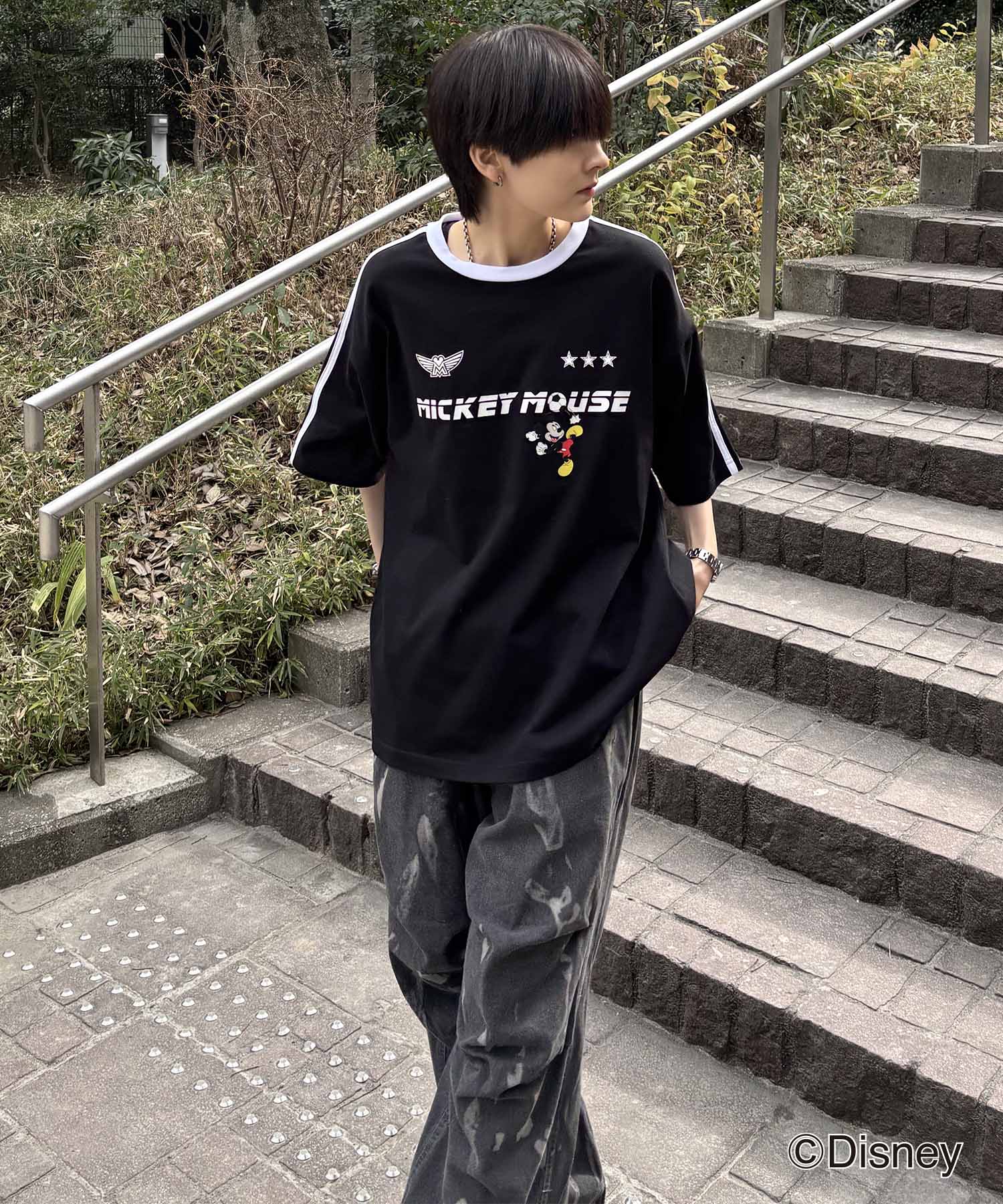 25SS Disney ユニフォームライク リブライン クルーネック半袖ゲームシャツ