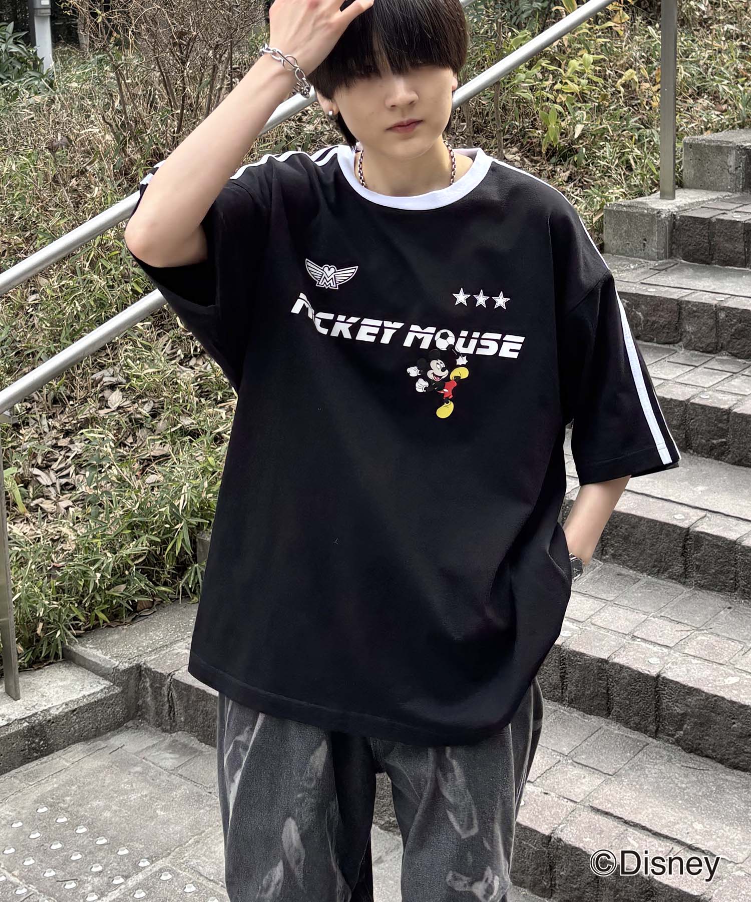 25SS Disney ユニフォームライク リブライン クルーネック半袖ゲームシャツ