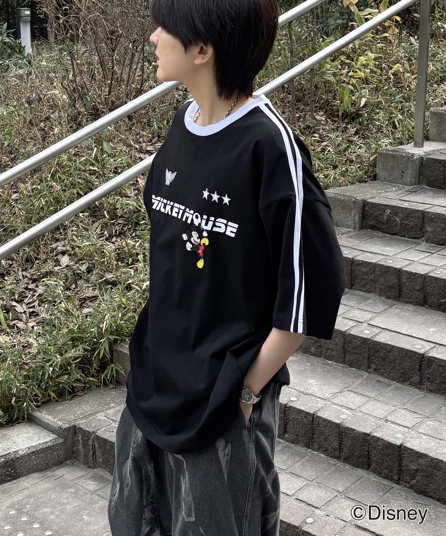 25SS Disney ユニフォームライク リブライン クルーネック半袖ゲームシャツ
