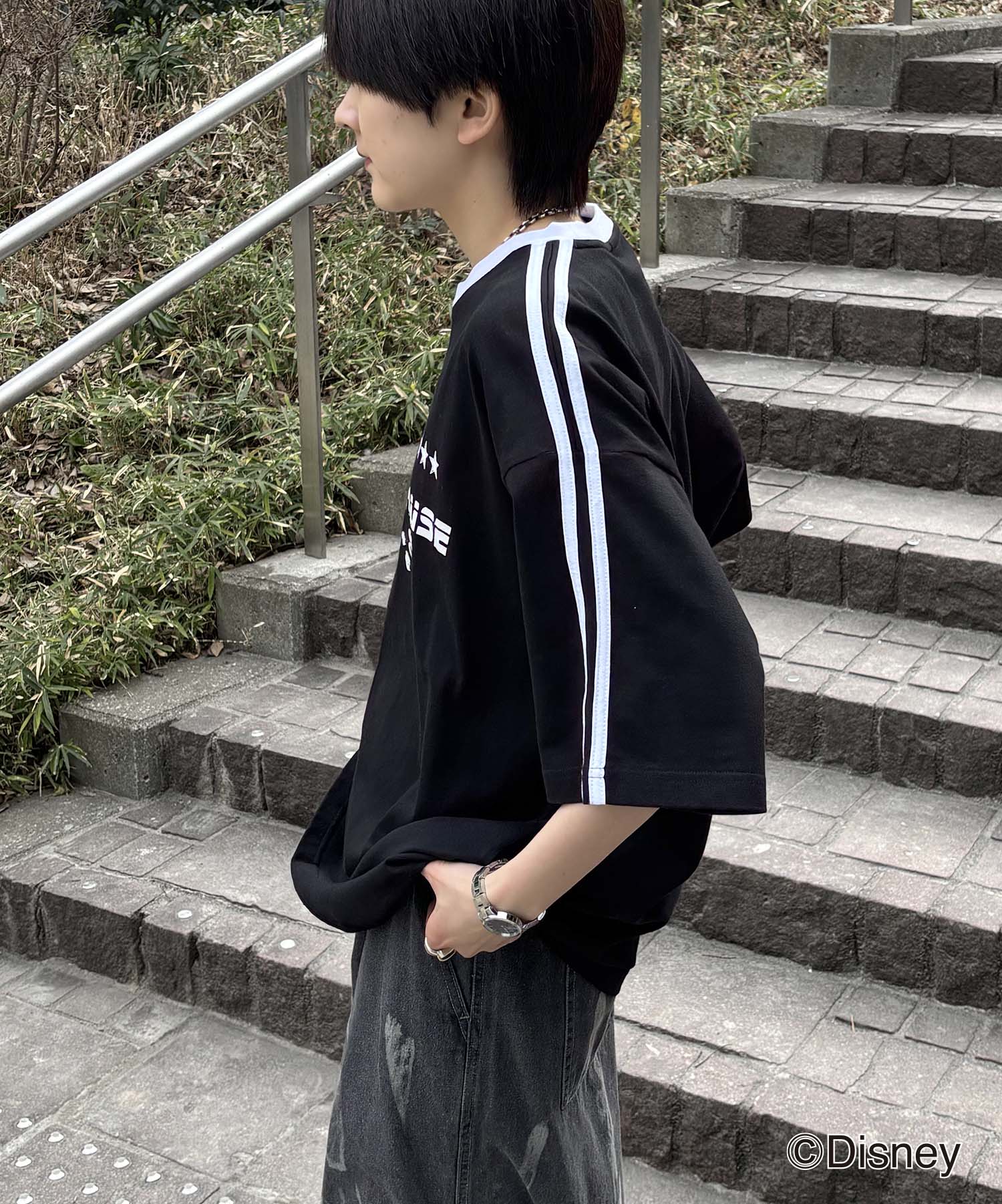 25SS Disney ユニフォームライク リブライン クルーネック半袖ゲームシャツ