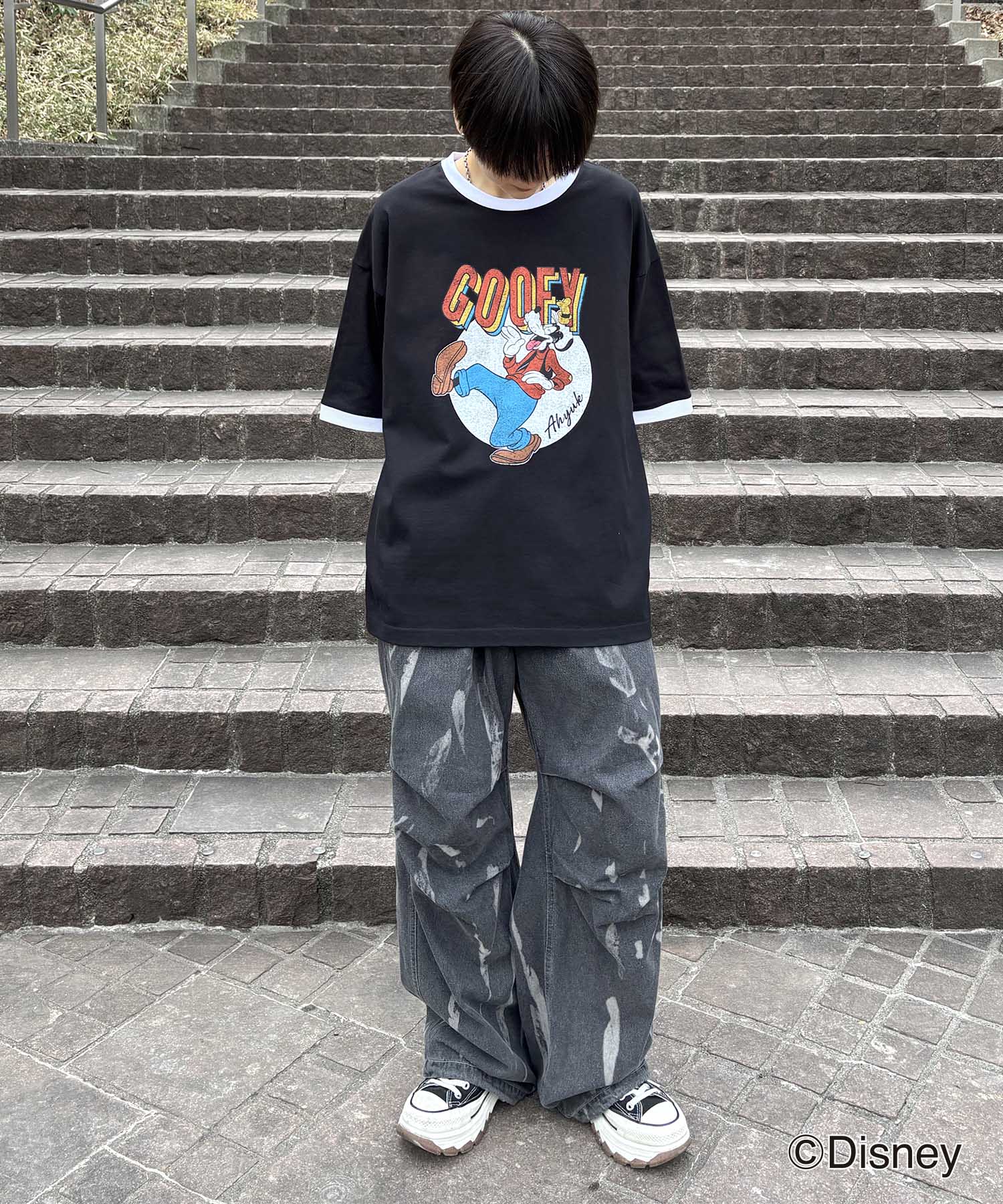 25SS Disney ヴィンテージライクプリント グーフィー リンガー半袖Tシャツ