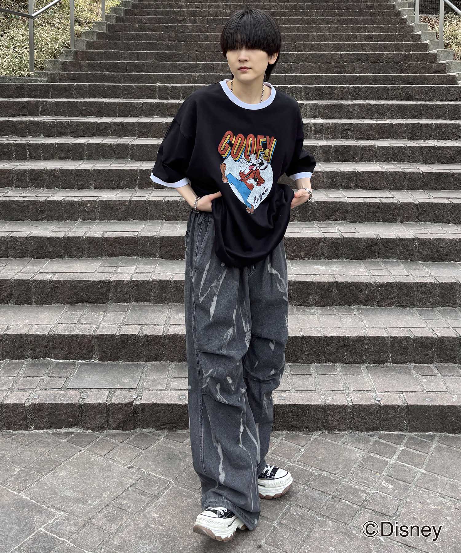 25SS Disney ヴィンテージライクプリント グーフィー リンガー半袖Tシャツ