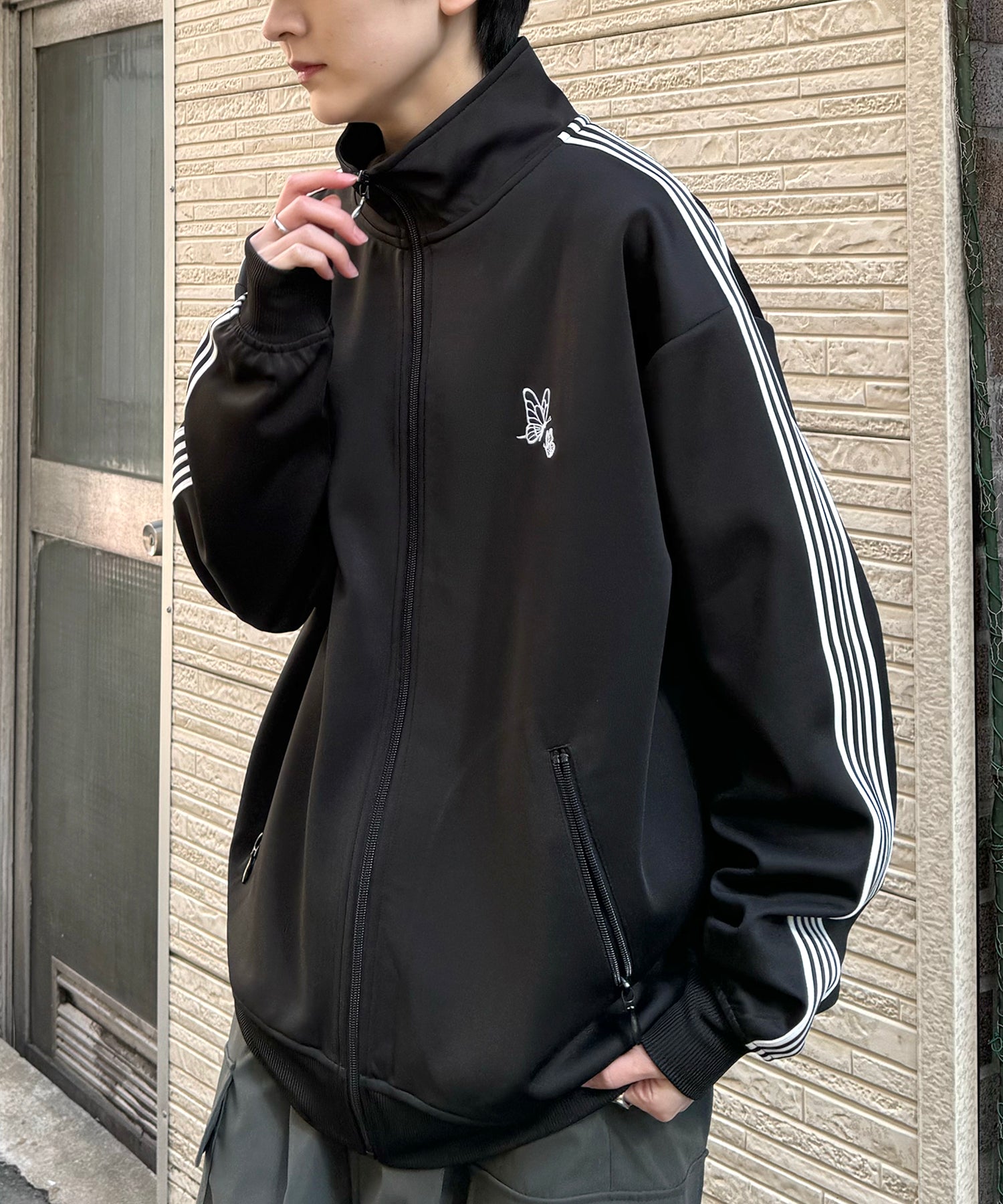 新色追加【セットアップ対応】WEB限定 ビッグシルエット ワンポイント刺繍 袖ラインジャージ トラックジャケット