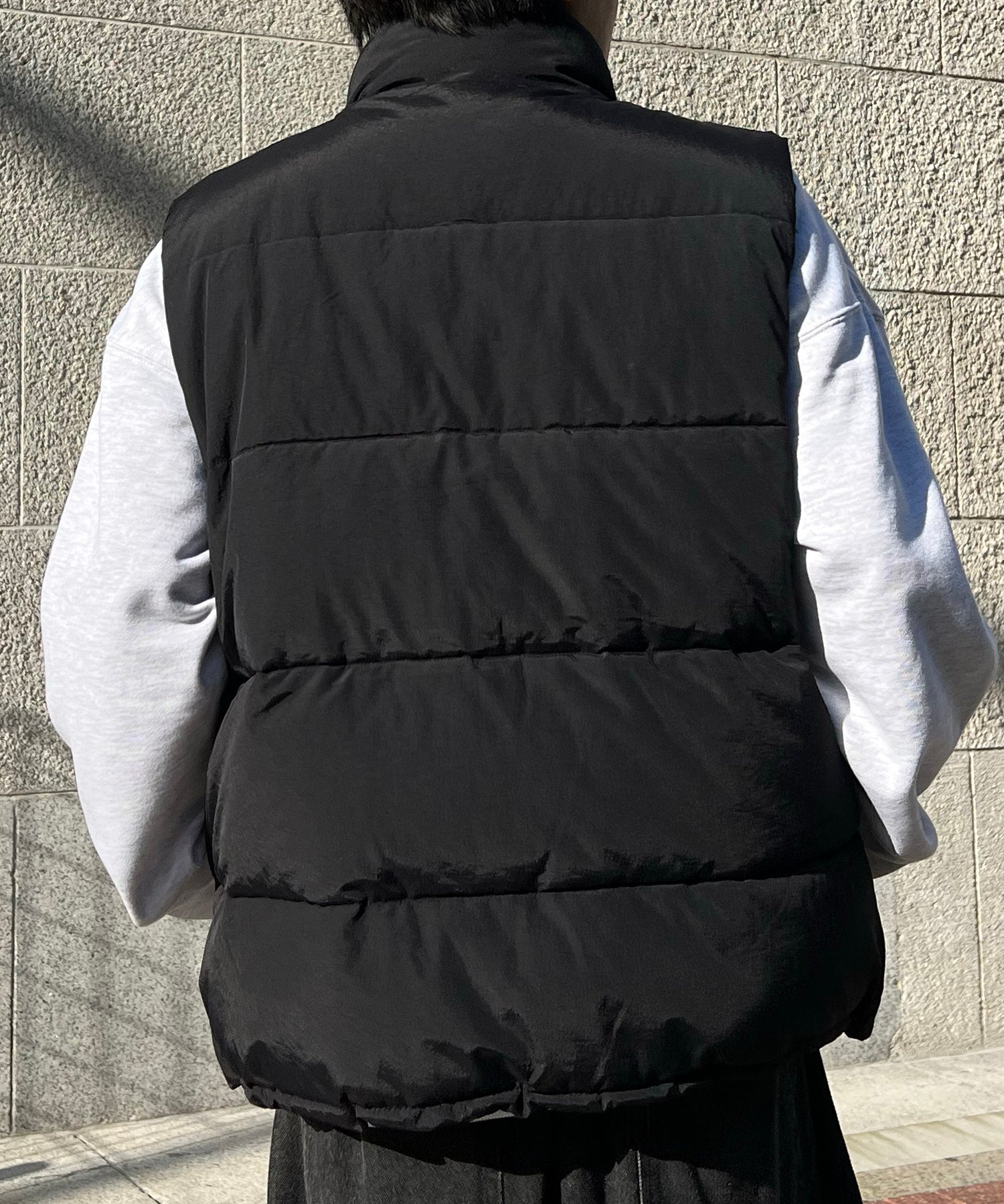 23AW ビッグシルエット スタンドネック 裾ひもドロスト エコダウン フルジップナイロンベスト