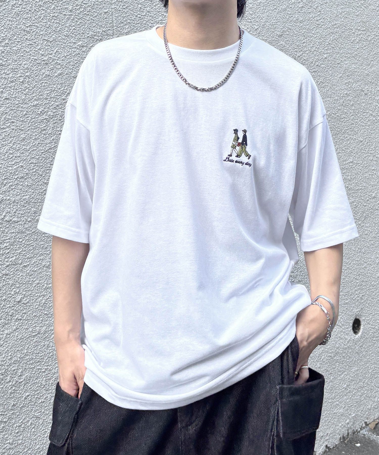25SS 新柄追加 ワンポイント刺繍ロゴ ヒゲオジ / デイリーウォーキング ビッグシルエット半袖Tシャツ