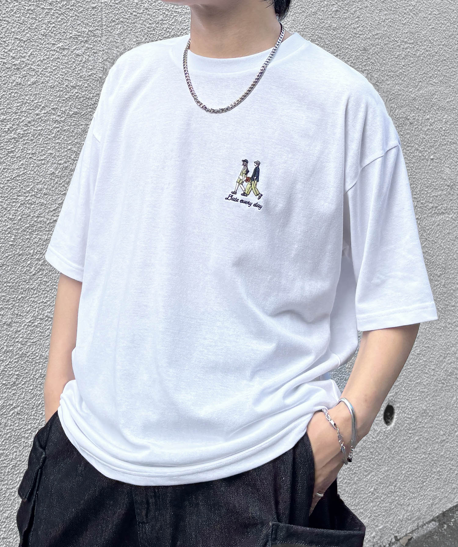 25SS 新柄追加 ワンポイント刺繍ロゴ ヒゲオジ / デイリーウォーキング ビッグシルエット半袖Tシャツ