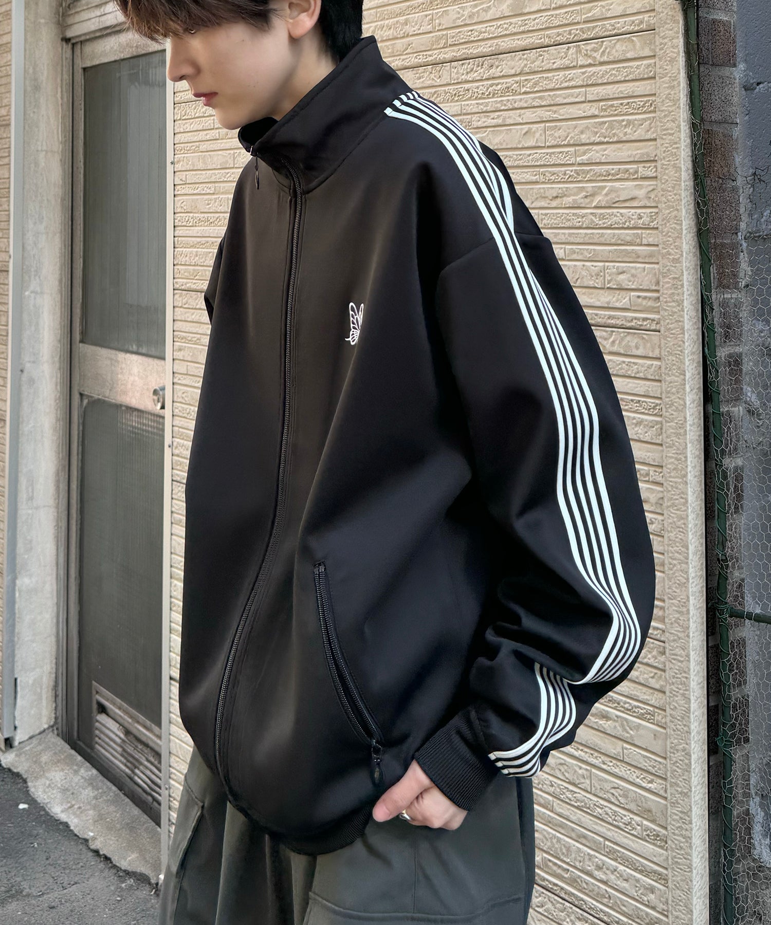 新色追加【セットアップ対応】WEB限定 ビッグシルエット ワンポイント刺繍 袖ラインジャージ トラックジャケット