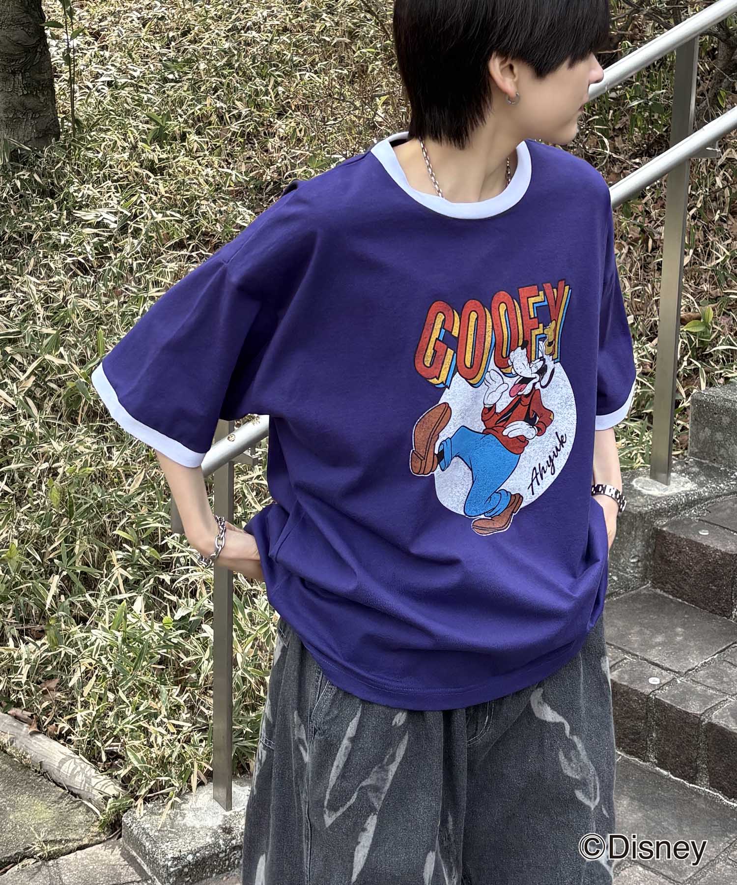 25SS Disney ヴィンテージライクプリント グーフィー リンガー半袖Tシャツ