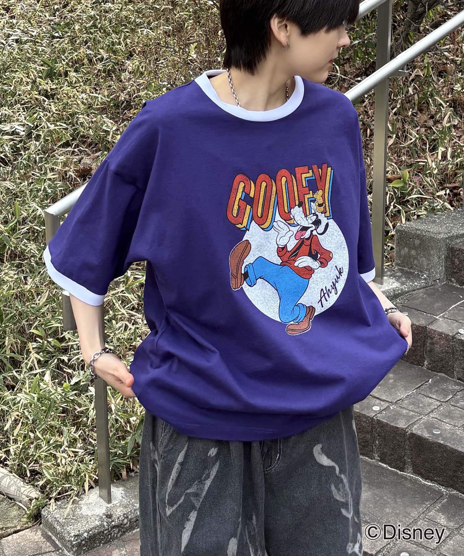 25SS Disney ヴィンテージライクプリント グーフィー リンガー半袖Tシャツ