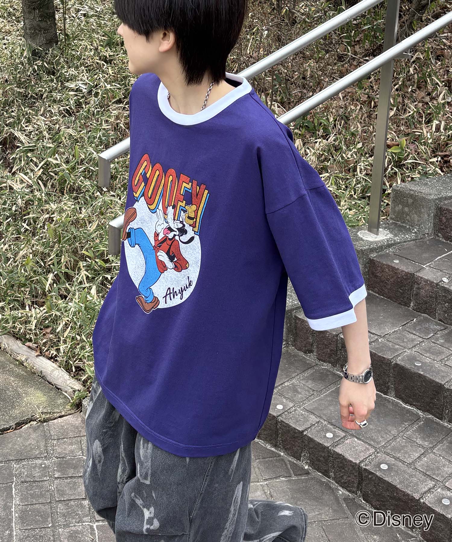 25SS Disney ヴィンテージライクプリント グーフィー リンガー半袖Tシャツ