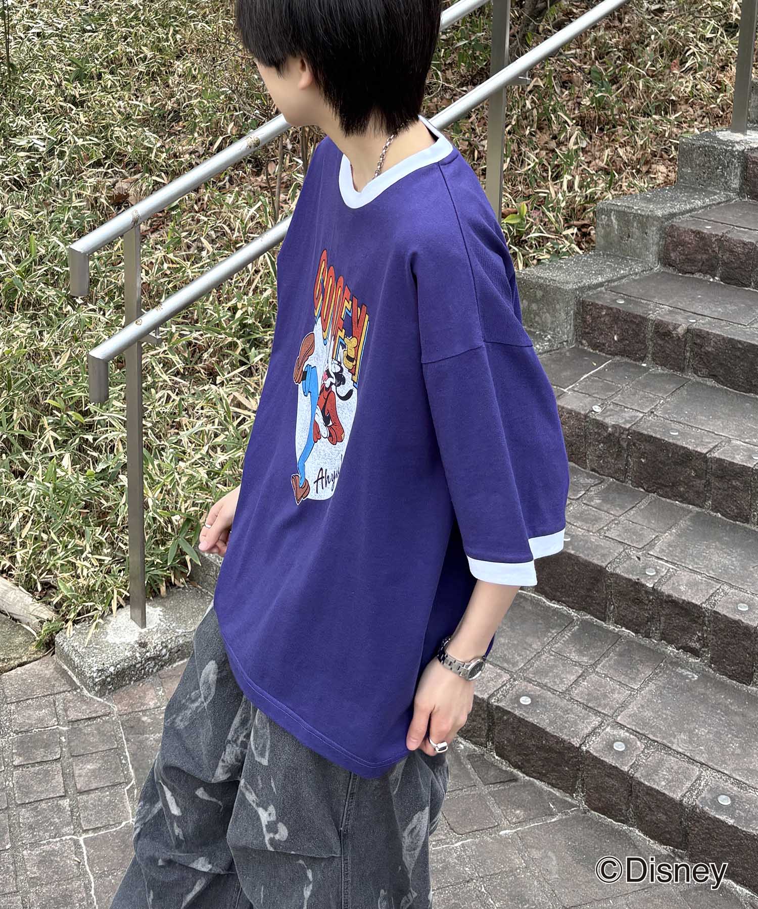 25SS Disney ヴィンテージライクプリント グーフィー リンガー半袖Tシャツ