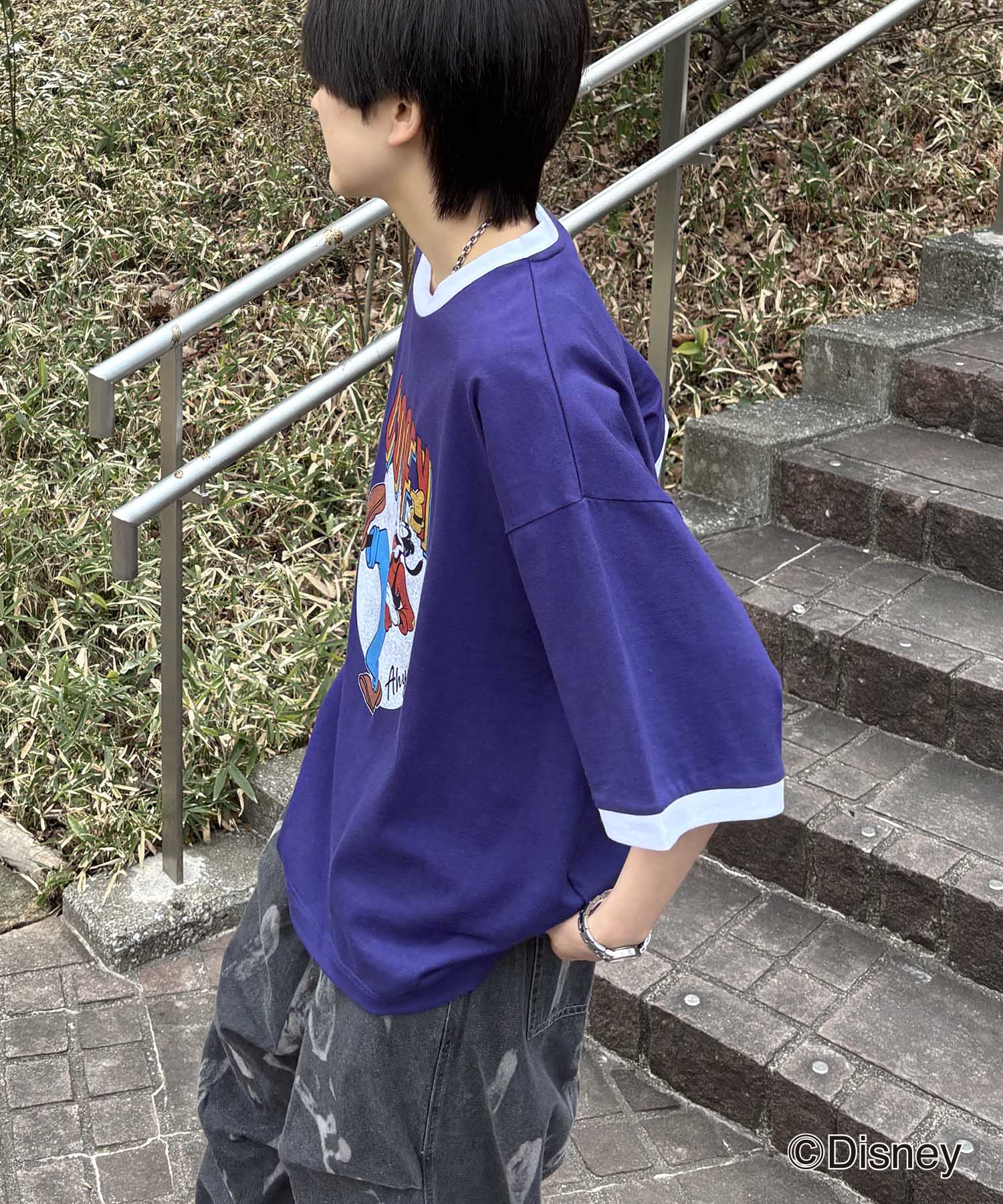 25SS Disney ヴィンテージライクプリント グーフィー リンガー半袖Tシャツ
