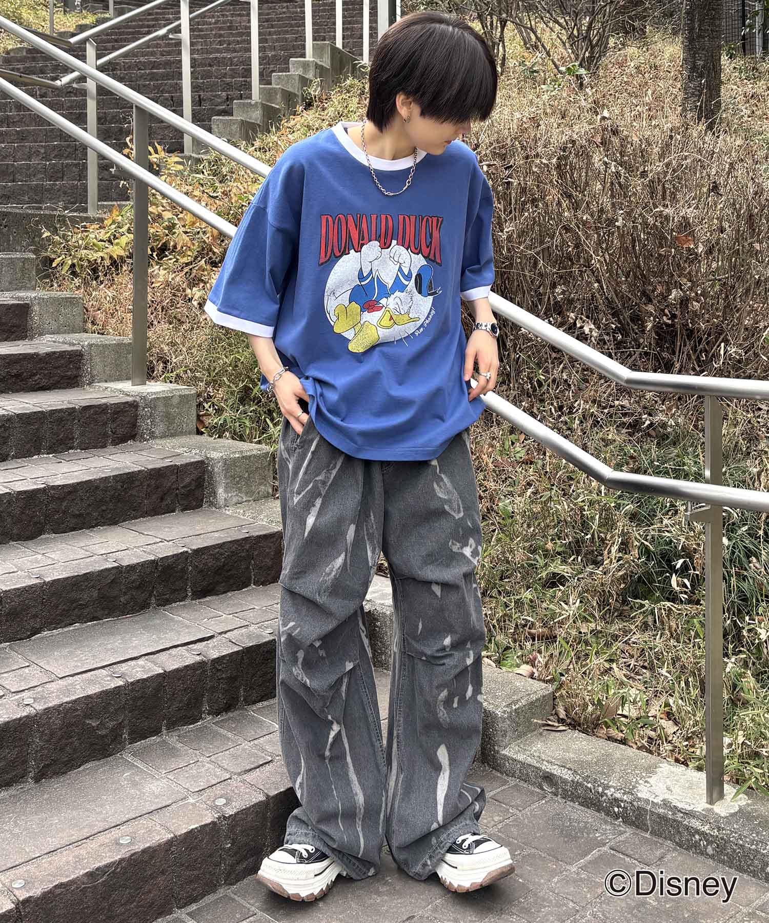25SS Disney ヴィンテージライクプリント ドナルド リンガー半袖Tシャツ