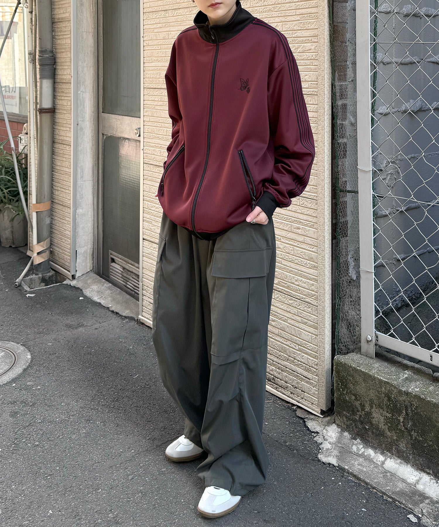 新色追加【セットアップ対応】WEB限定 ビッグシルエット ワンポイント刺繍 袖ラインジャージ トラックジャケット