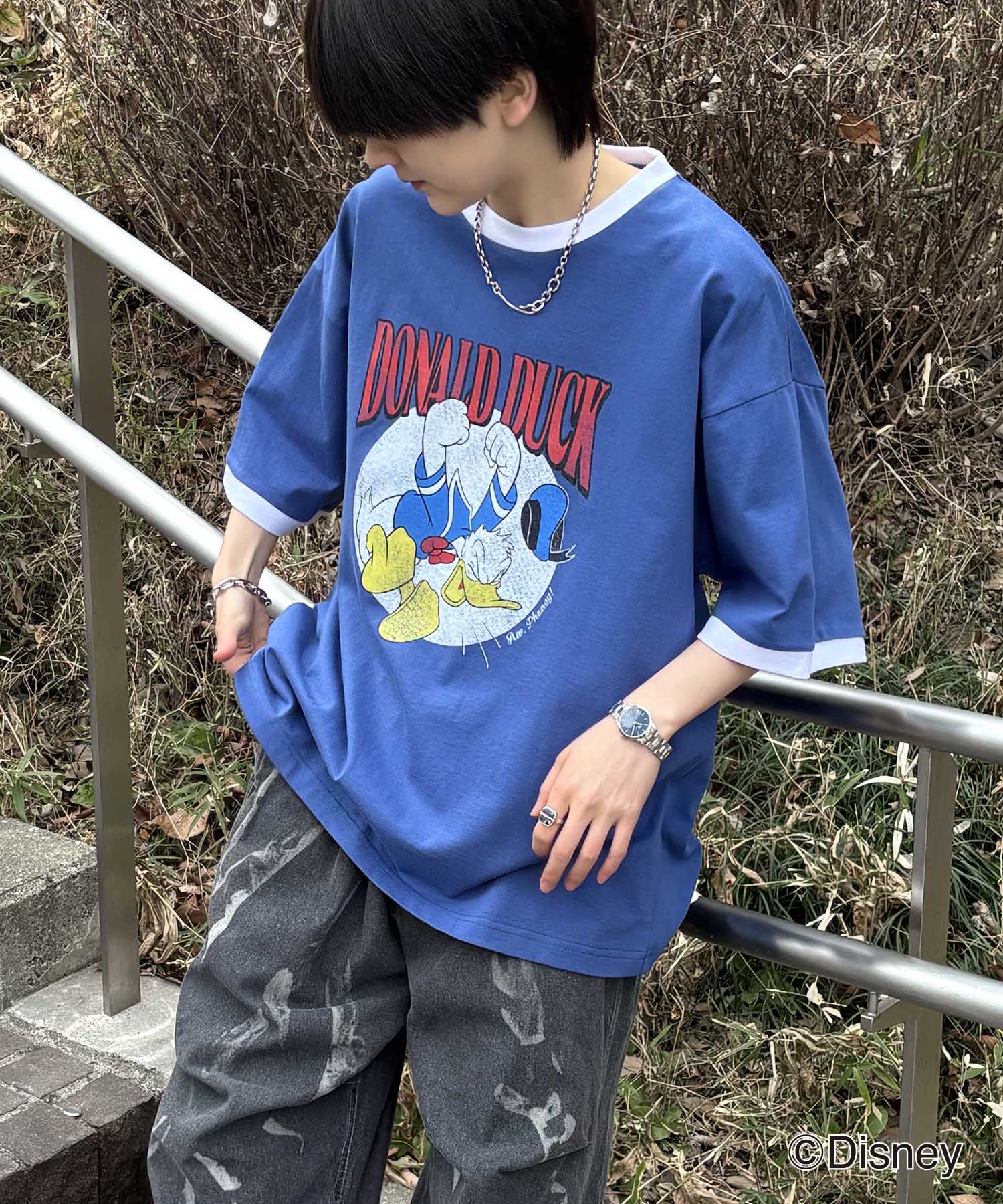 25SS Disney ヴィンテージライクプリント ドナルド リンガー半袖Tシャツ