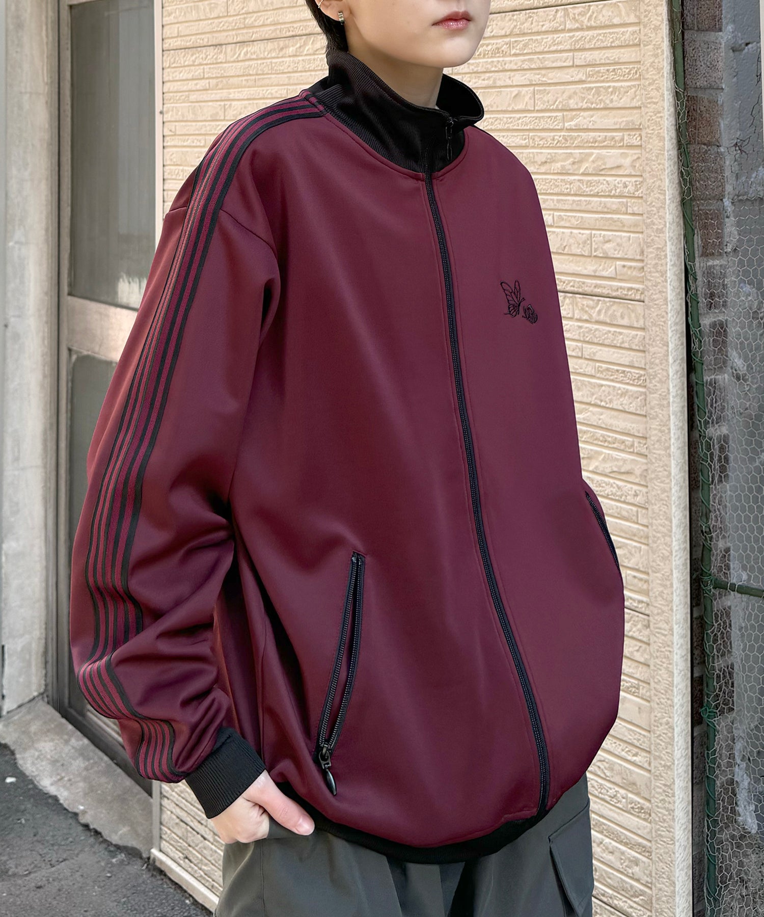 新色追加【セットアップ対応】WEB限定 ビッグシルエット ワンポイント刺繍 袖ラインジャージ トラックジャケット