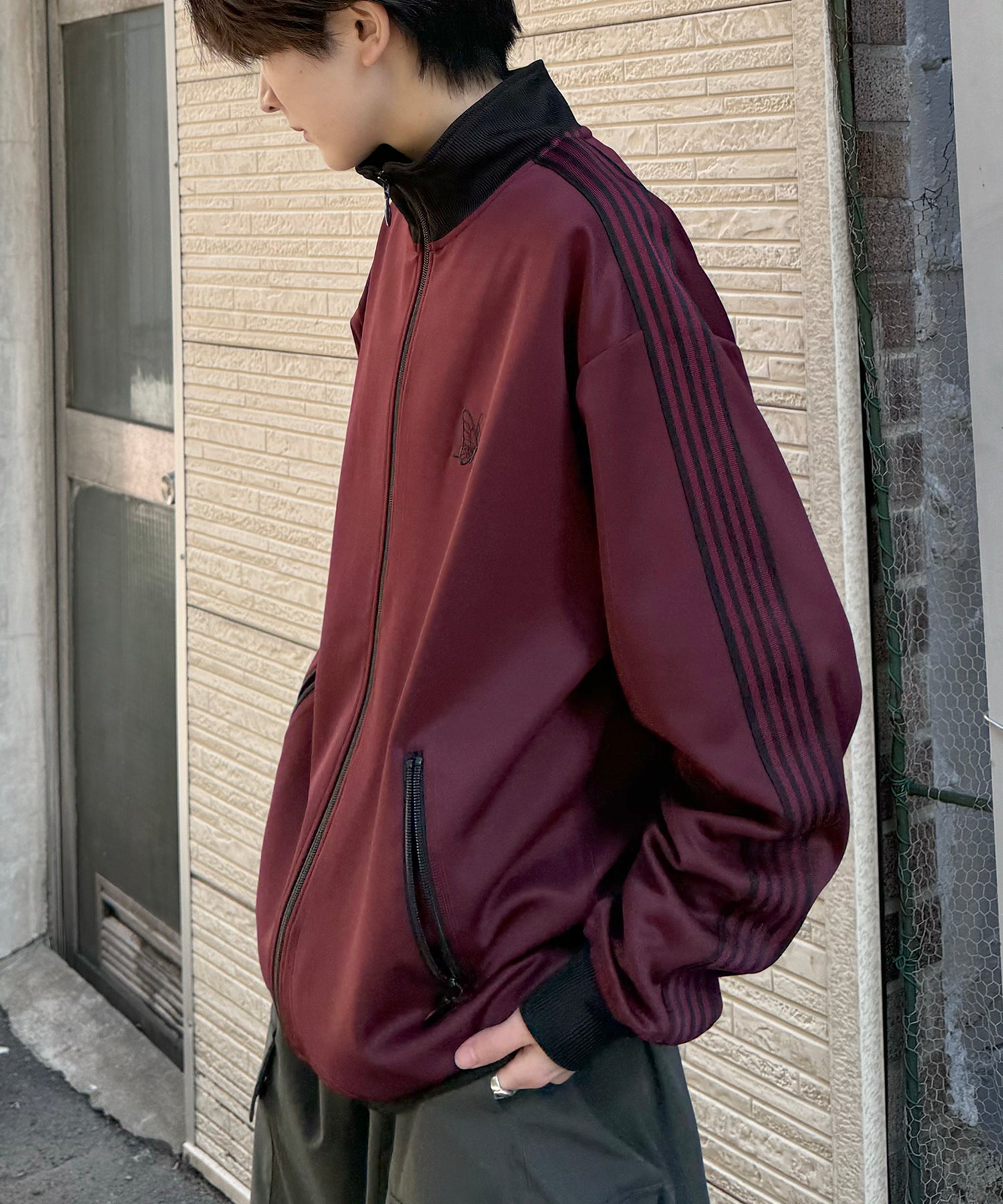 新色追加【セットアップ対応】WEB限定 ビッグシルエット ワンポイント刺繍 袖ラインジャージ トラックジャケット