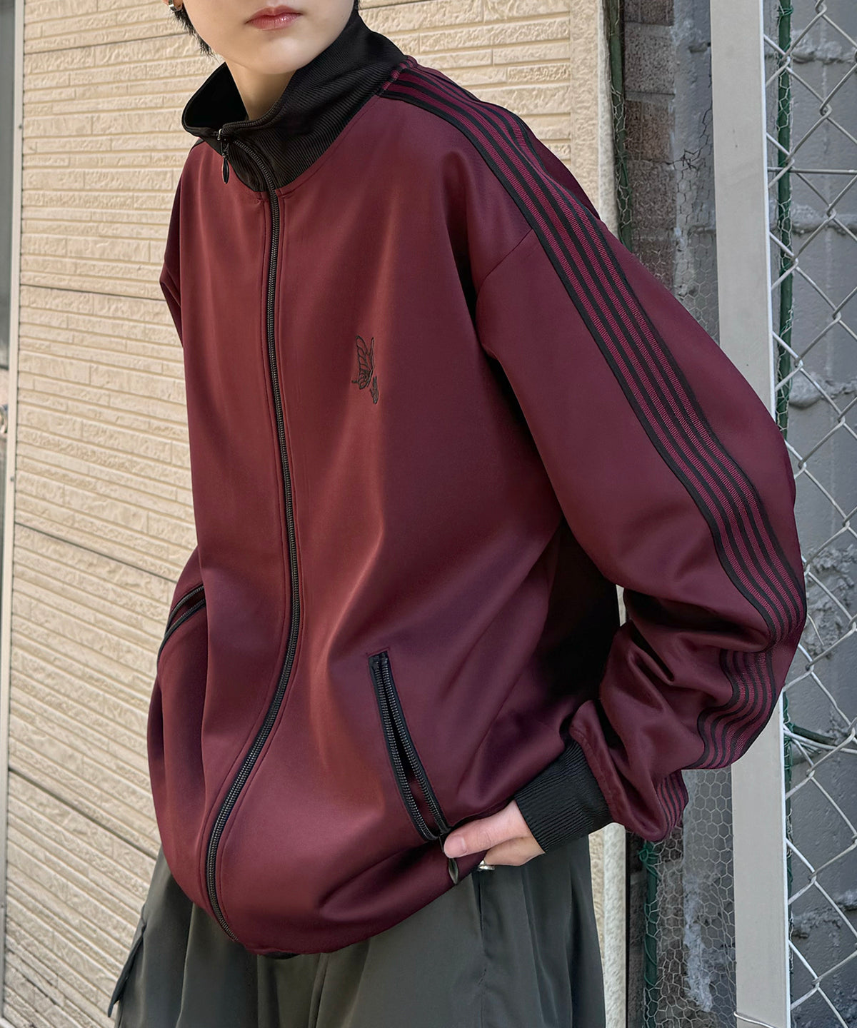 新色追加【セットアップ対応】WEB限定 ビッグシルエット ワンポイント刺繍 袖ラインジャージ トラックジャケット