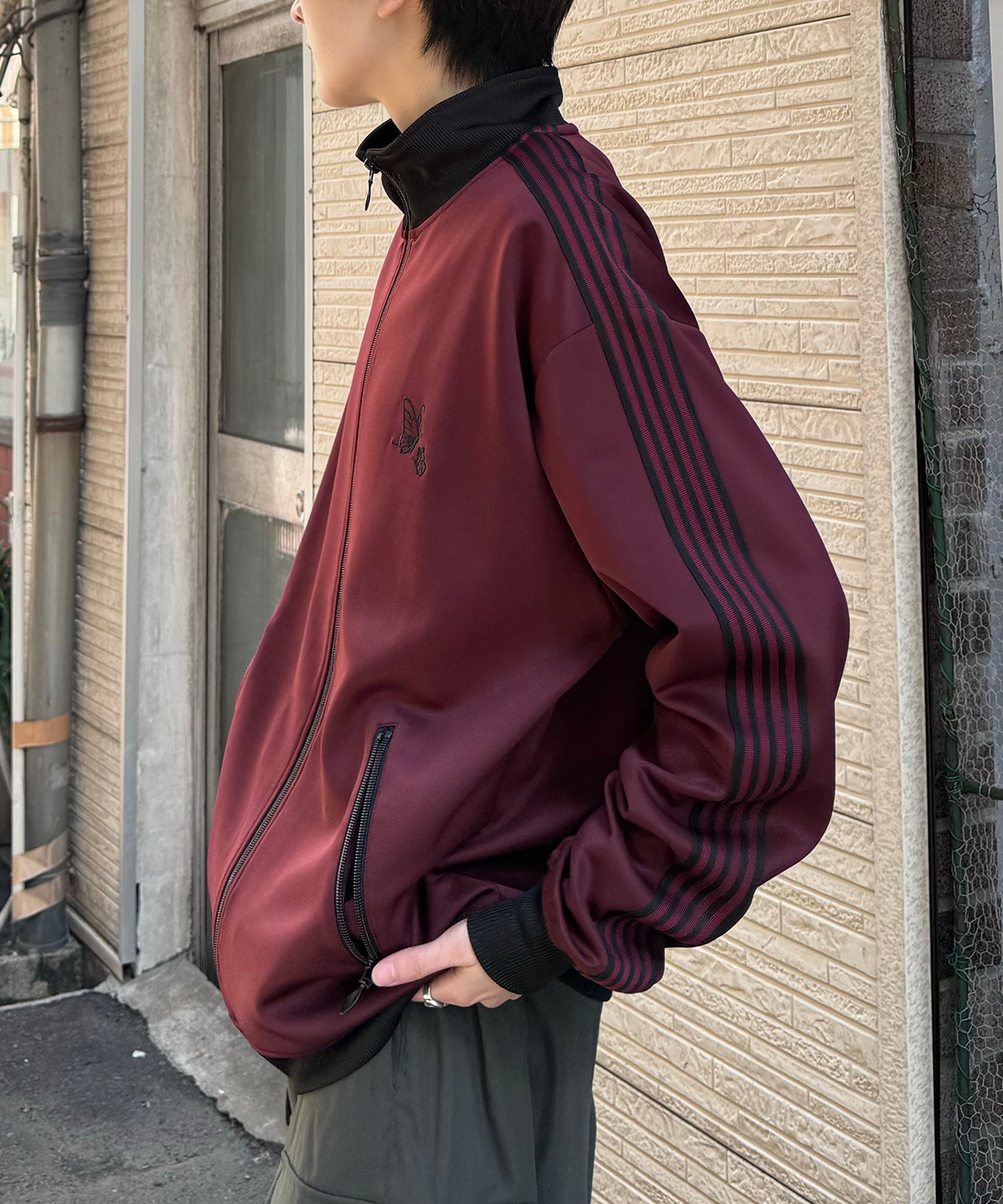 新色追加【セットアップ対応】WEB限定 ビッグシルエット ワンポイント刺繍 袖ラインジャージ トラックジャケット